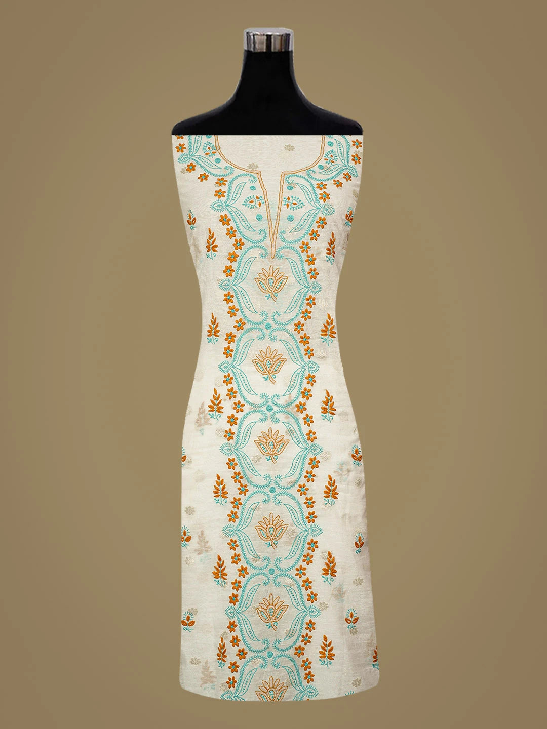 Ada Hand Embroidered White Chanderi Lucknowi Chikankari Unstitched Kurta Dupatta Set 01A836907