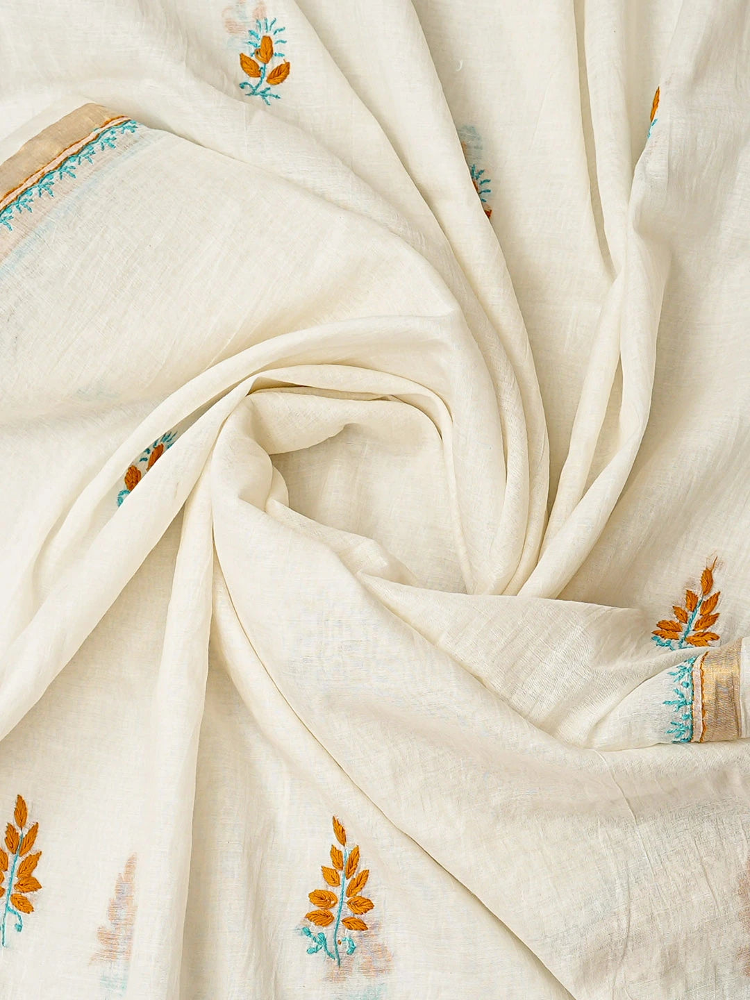 Ada Hand Embroidered White Chanderi Lucknowi Chikankari Unstitched Kurta Dupatta Set 01A836907