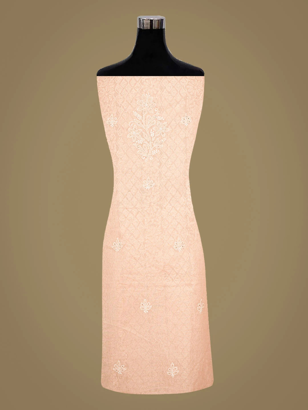 Ada Hand Embroidered Peach Kota Lucknowi Chikankari Unstitched Kurta Dupatta Set With Mukaish Work 01A497572