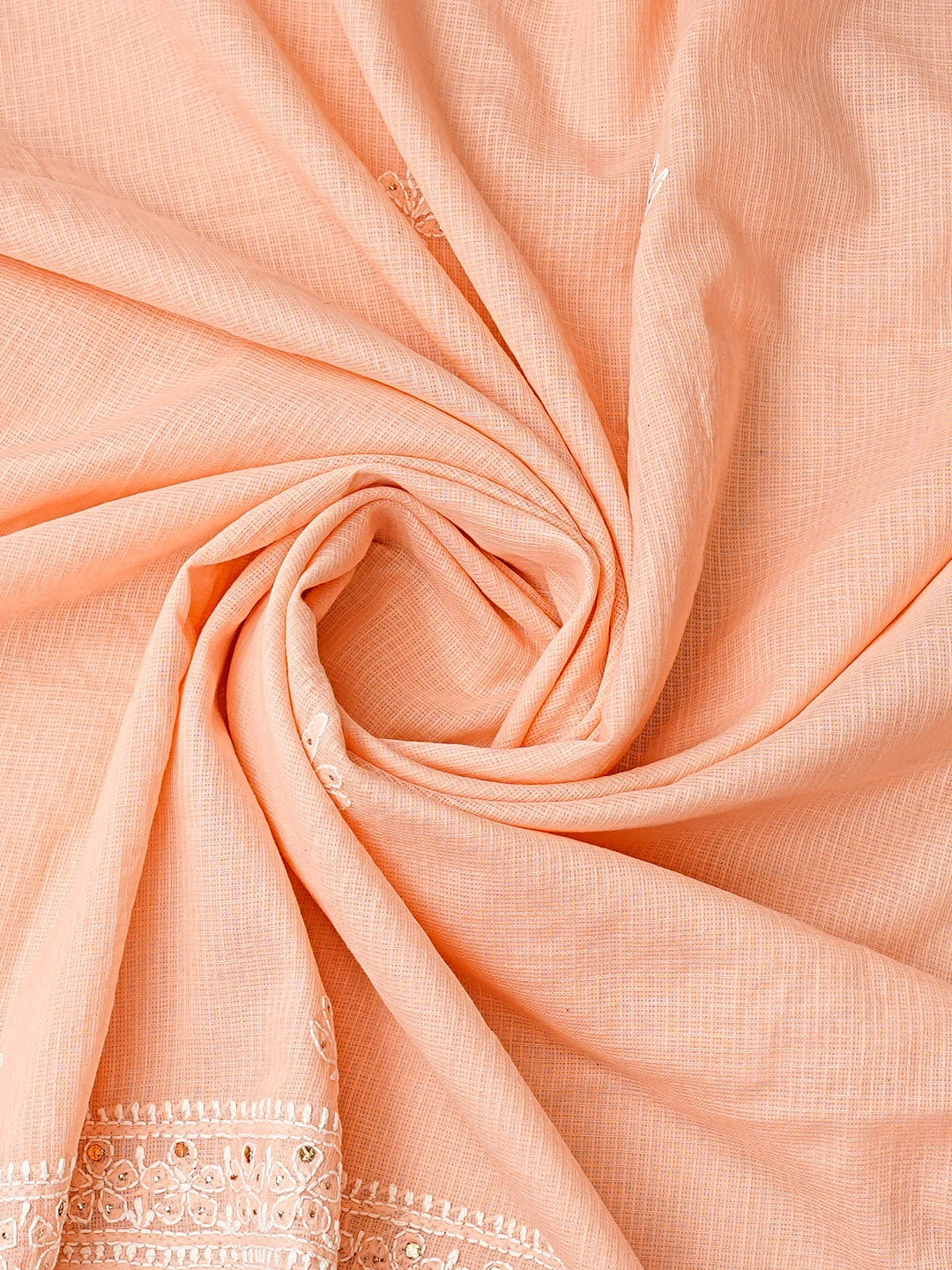 Ada Hand Embroidered Peach Kota Lucknowi Chikankari Unstitched Kurta Dupatta Set With Mukaish Work 01A497572