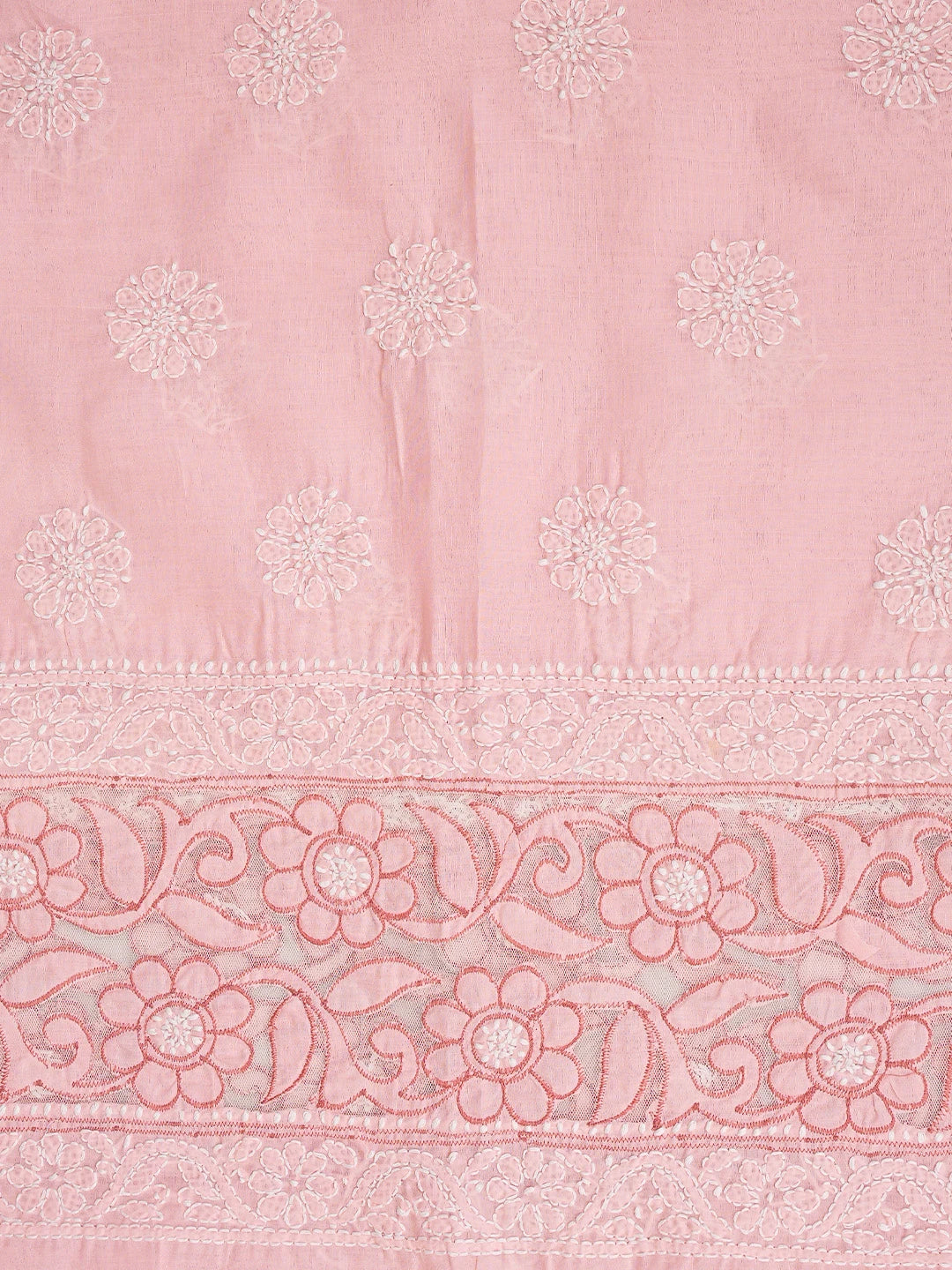 Ada Hand Embroidered Peach Cotton And Net Lucknowi Chikankari Unstitched Suit Piece 01A821962