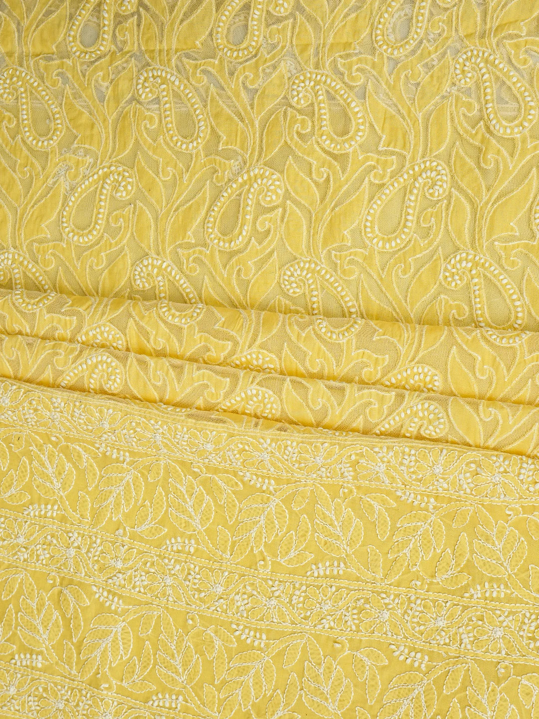 Ada Hand Embroidered Yellow Cotton And Net Lucknowi Chikankari Unstitched Suit Piece 01A821957