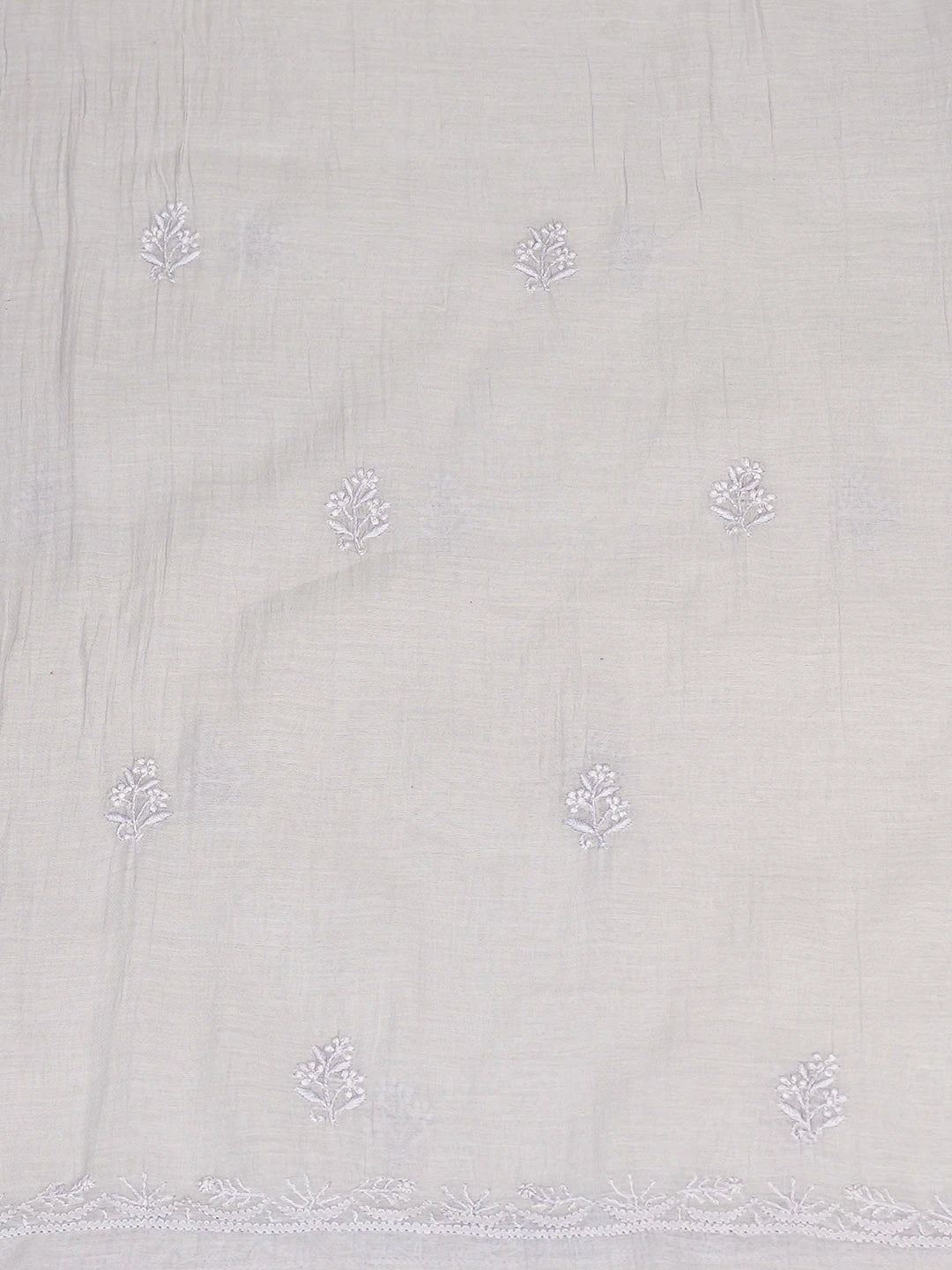 Ada Hand Embroidered Light Grey Chanderi Lucknowi Chikankari Unstitched Kurta Dupatta Set 01A710113