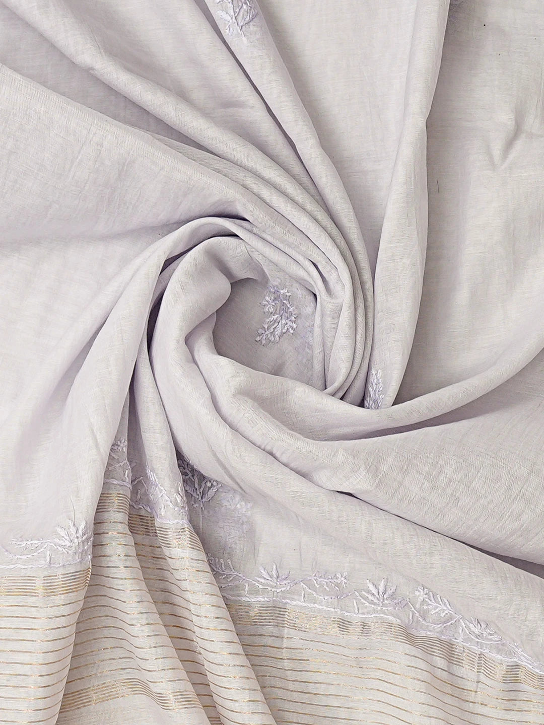 Ada Hand Embroidered Light Grey Chanderi Lucknowi Chikankari Unstitched Kurta Dupatta Set 01A710113