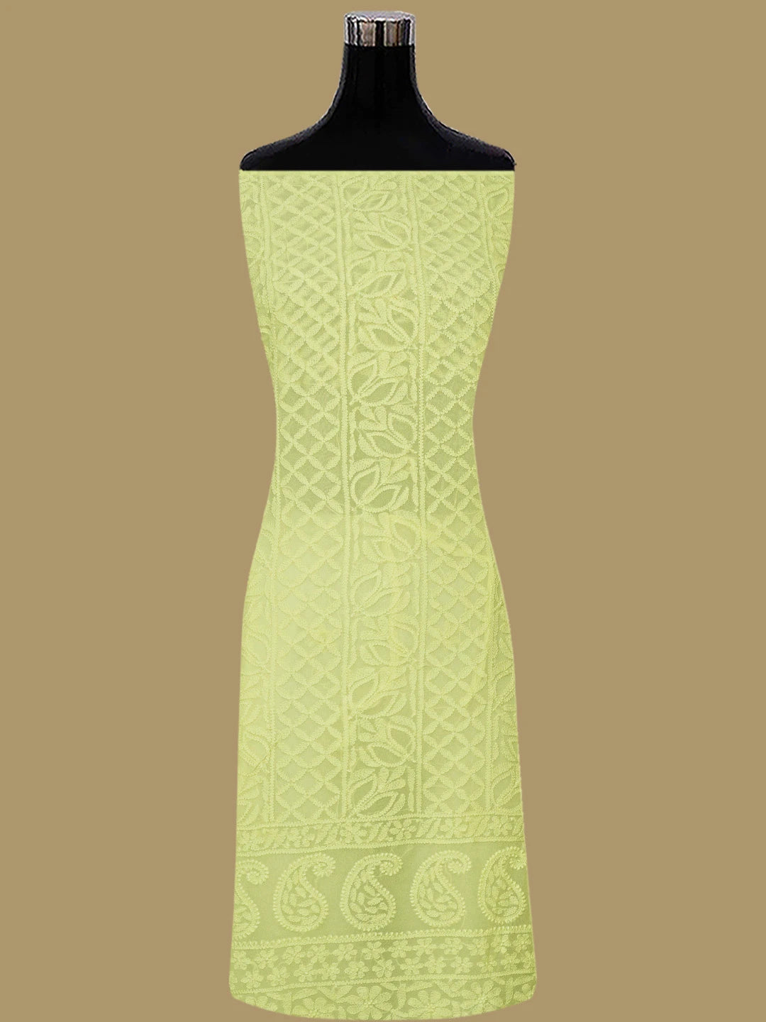Ada Hand Embroidered Lemon Viscose Georgette Lucknowi Chikankari Unstitched Kurta Dupatta Set 01A811751