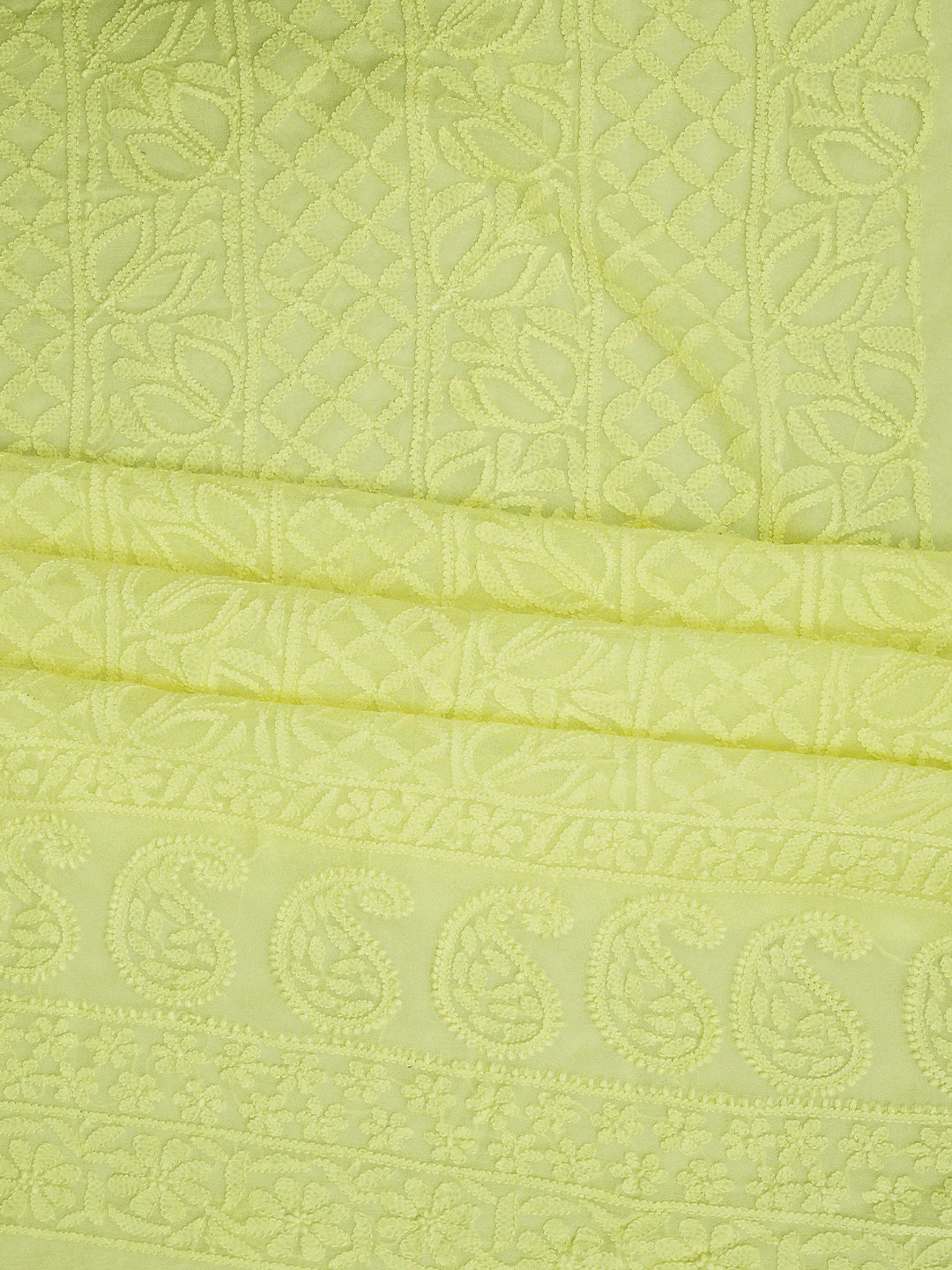 Ada Hand Embroidered Lemon Viscose Georgette Lucknowi Chikankari Unstitched Kurta Dupatta Set 01A811751