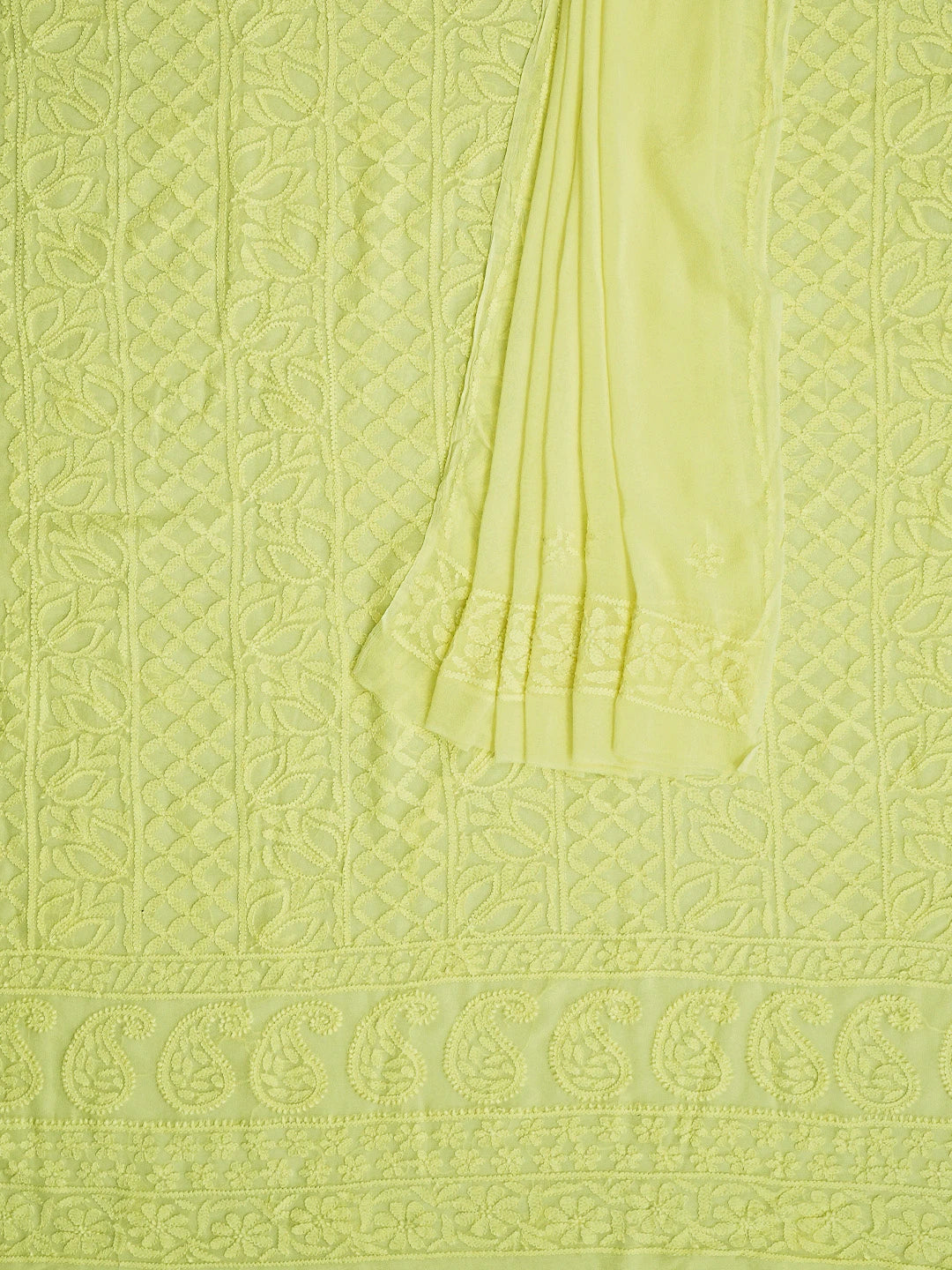 Ada Hand Embroidered Lemon Viscose Georgette Lucknowi Chikankari Unstitched Kurta Dupatta Set 01A811751