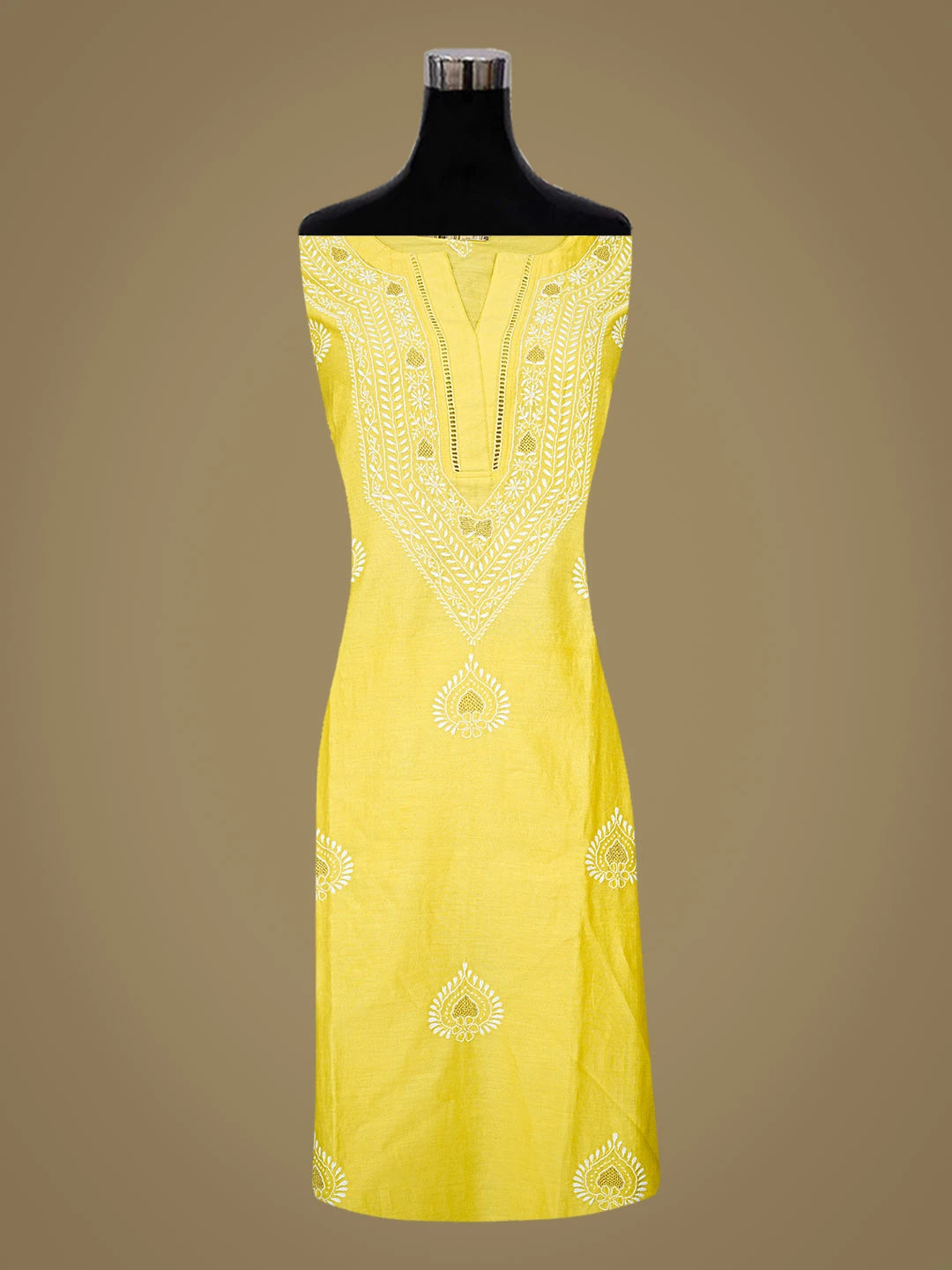 Ada Hand Embroidered Yellow Chanderi Lucknowi Chikankari Semi-Stitched Suit Piece With Zari Work 01A662140