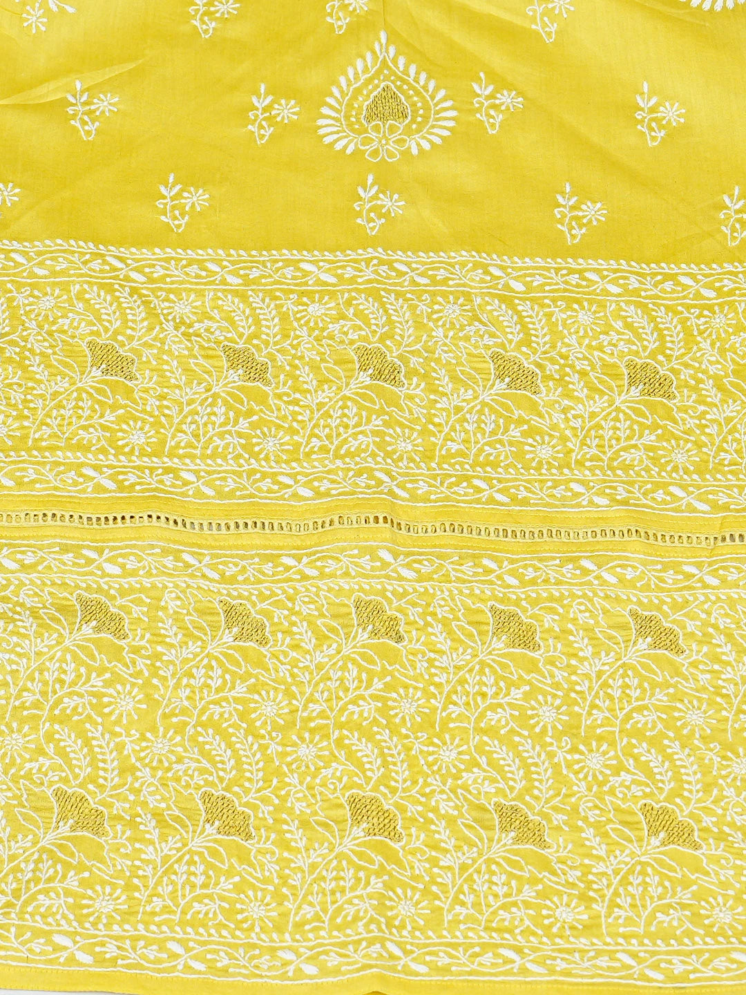 Ada Hand Embroidered Yellow Chanderi Lucknowi Chikankari Semi-Stitched Suit Piece With Zari Work 01A662140