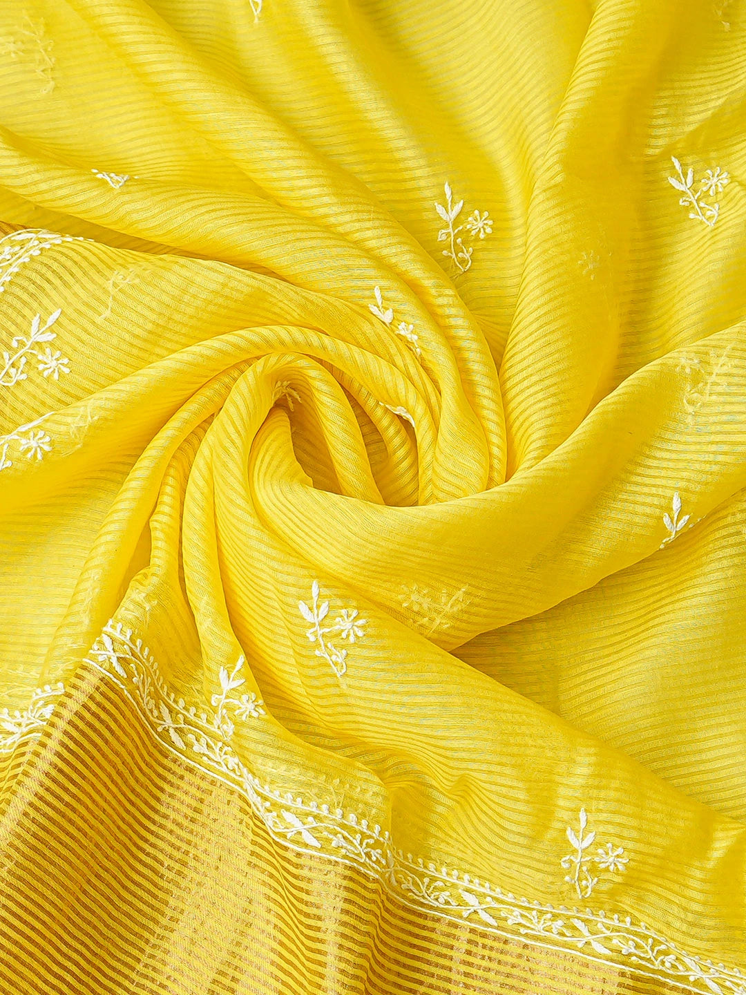Ada Hand Embroidered Yellow Chanderi Lucknowi Chikankari Semi-Stitched Suit Piece With Zari Work 01A662140