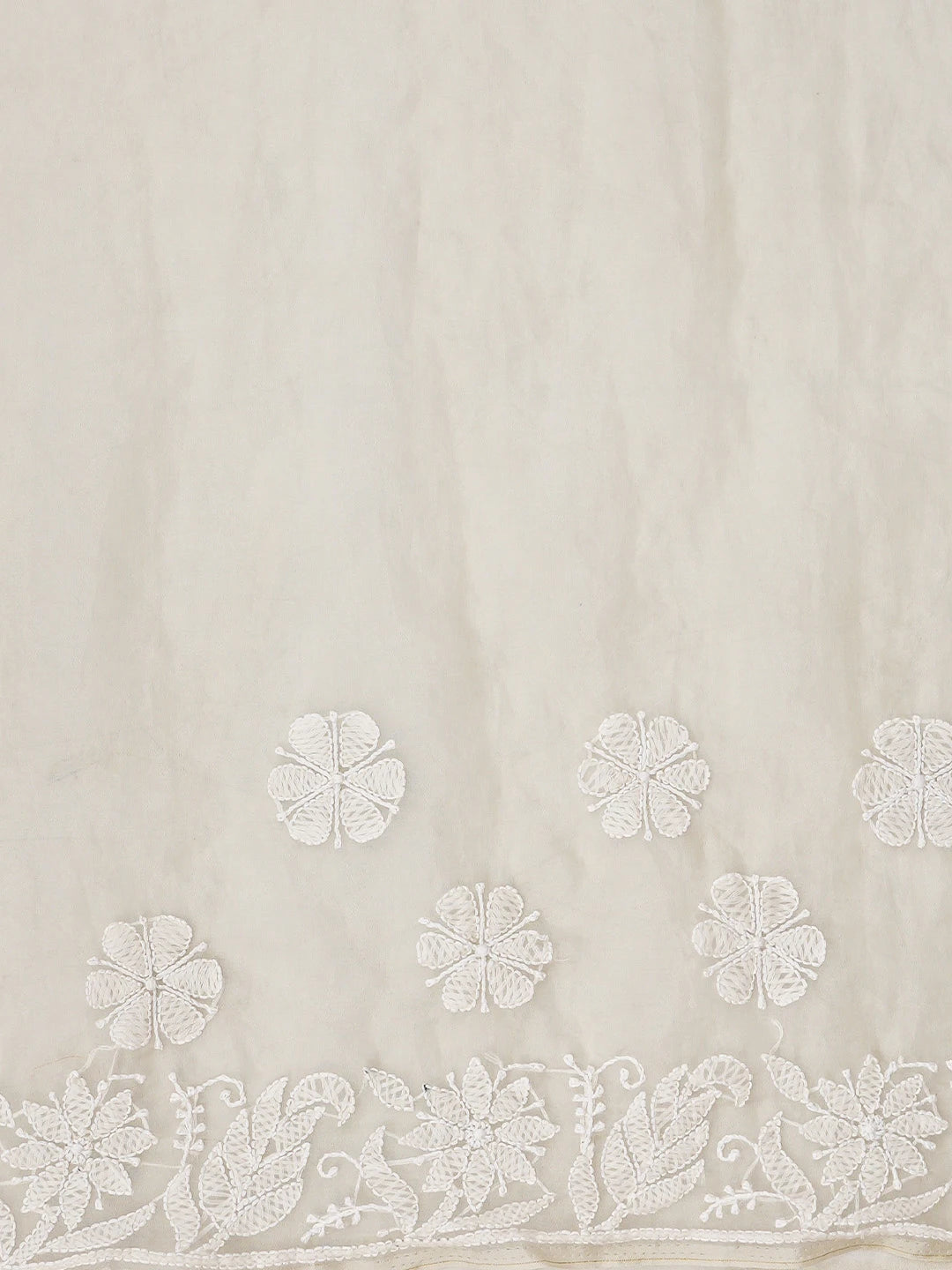 Ada Hand Embroidered Off White Organza Lucknowi Chikankari Saree With Blouse 01A794151