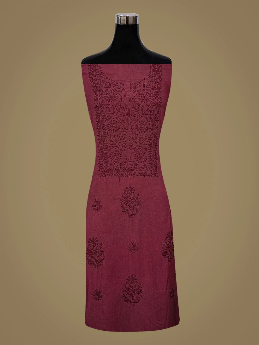 Ada Hand Embroidered Wine Modal Lucknowi Chikankari Unstitched Suit Piece 01A700544