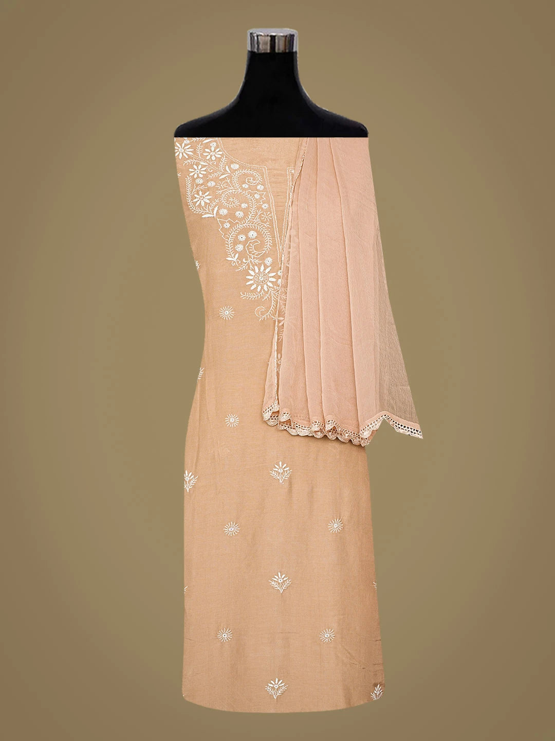 Ada Hand Embroidered Fawn Muslin Lucknowi Chikankari Unstitched Suit Piece 01A855624