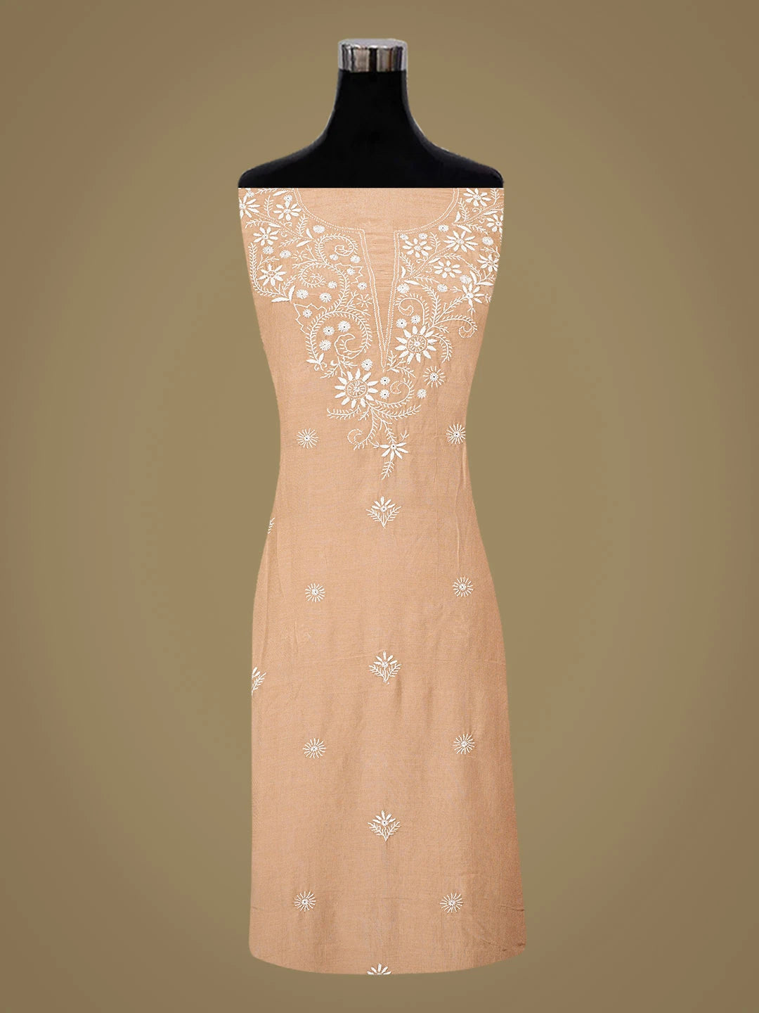 Ada Hand Embroidered Fawn Muslin Lucknowi Chikankari Unstitched Suit Piece 01A855624