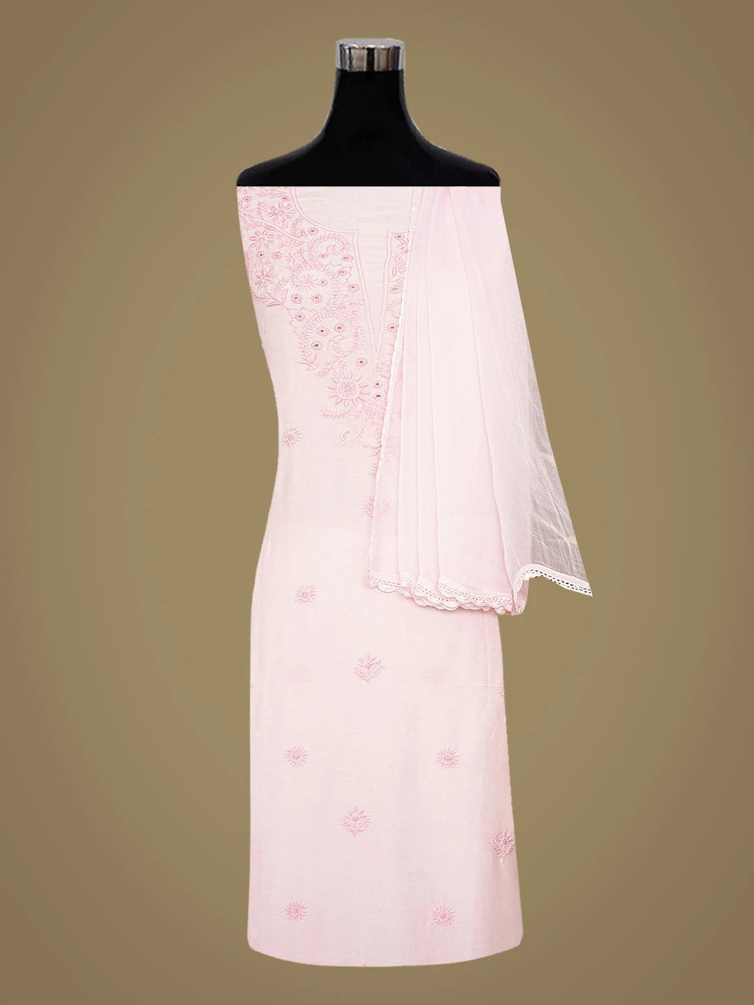 Ada Hand Embroidered Pink Muslin Lucknowi Chikankari Unstitched Suit Piece 01A855640