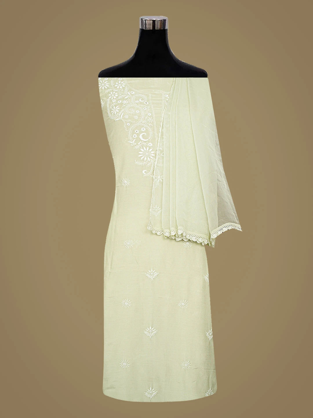 Ada Hand Embroidered Pista Green Muslin Lucknowi Chikankari Unstitched Suit Piece 01A855645