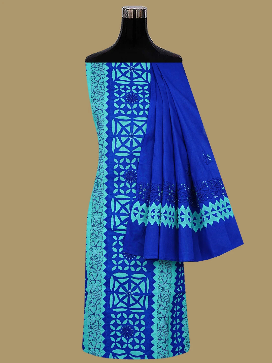 Ada Hand Embroidered Navy Blue And Green Cotton Lucknowi Chikankari Unstitched Suit Piece 01A845162