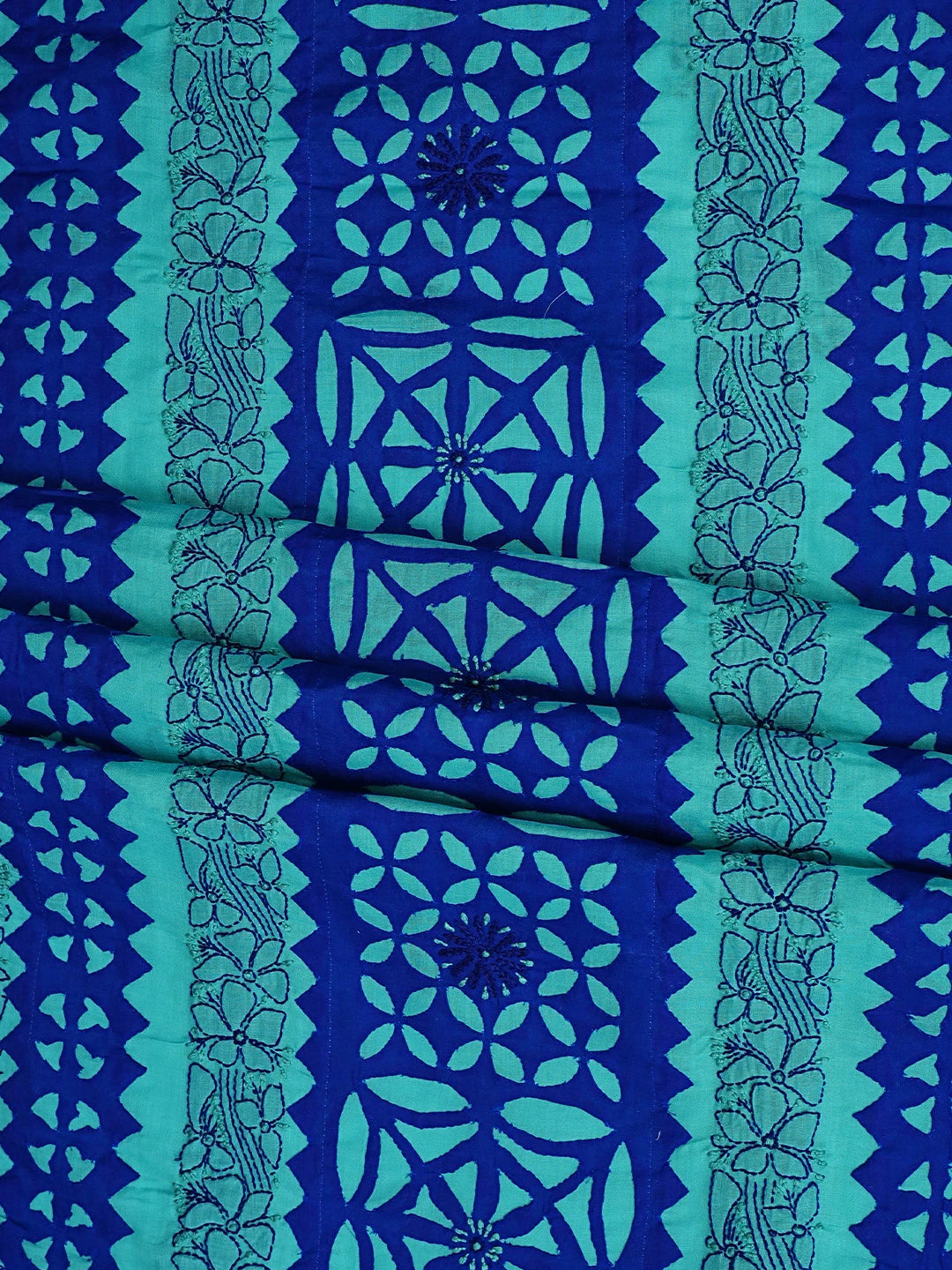 Ada Hand Embroidered Navy Blue And Green Cotton Lucknowi Chikankari Unstitched Suit Piece 01A845162