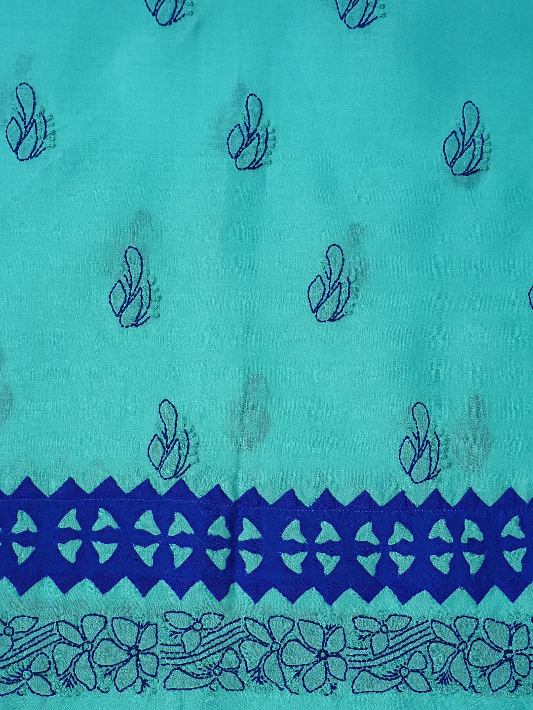 Ada Hand Embroidered Navy Blue And Green Cotton Lucknowi Chikankari Unstitched Suit Piece 01A845162