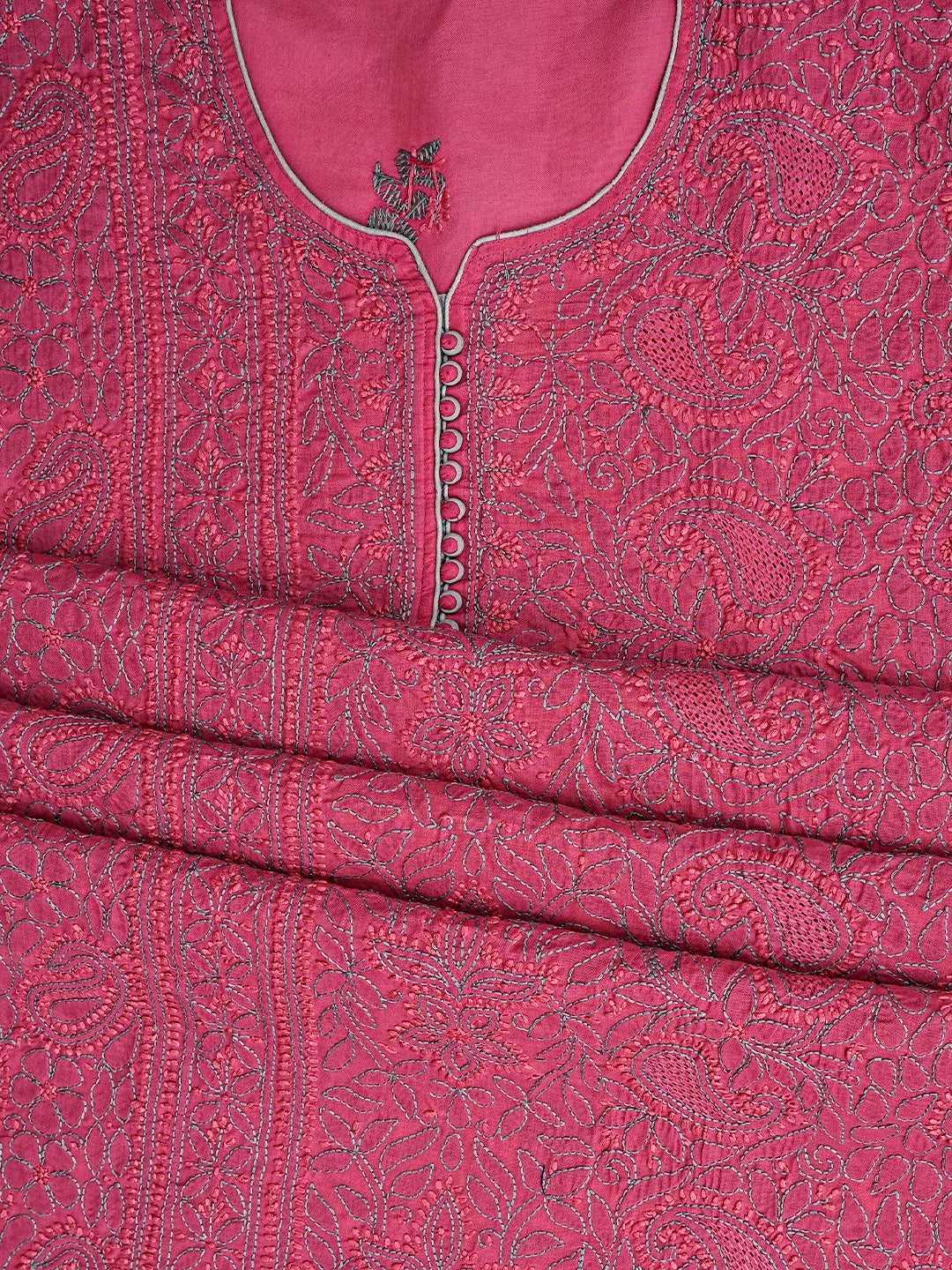 Ada Hand Embroidered Magenta Cotton Lucknowi Chikankari Unstitched Suit Piece 01A856561