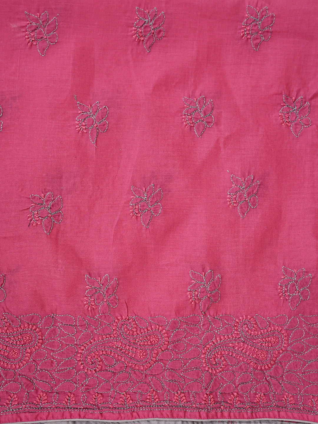 Ada Hand Embroidered Magenta Cotton Lucknowi Chikankari Unstitched Suit Piece 01A856561