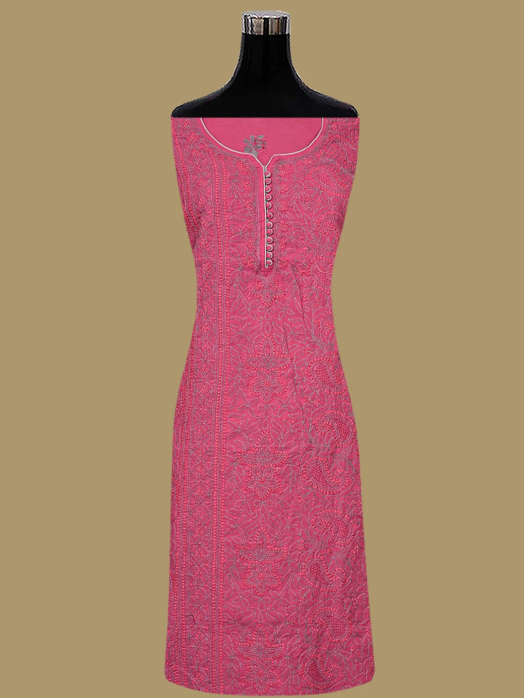 Ada Hand Embroidered Magenta Cotton Lucknowi Chikankari Unstitched Suit Piece 01A856561