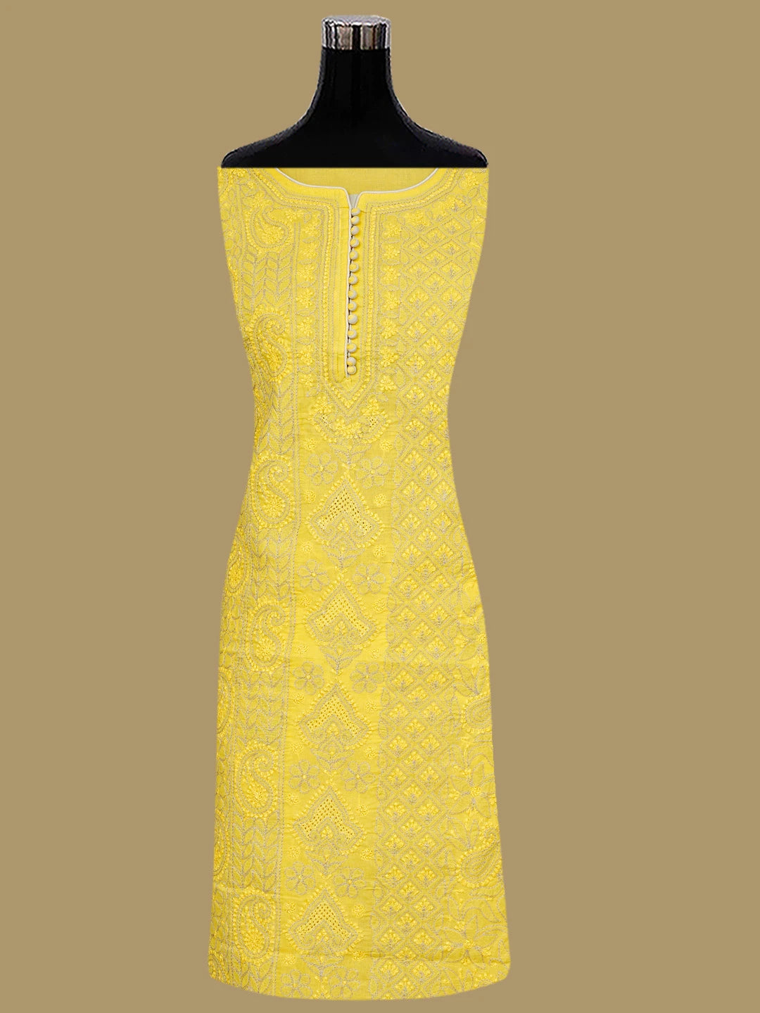 Ada Hand Embroidered Yellow Cotton Lucknowi Chikankari Unstitched Suit Piece 01A856558