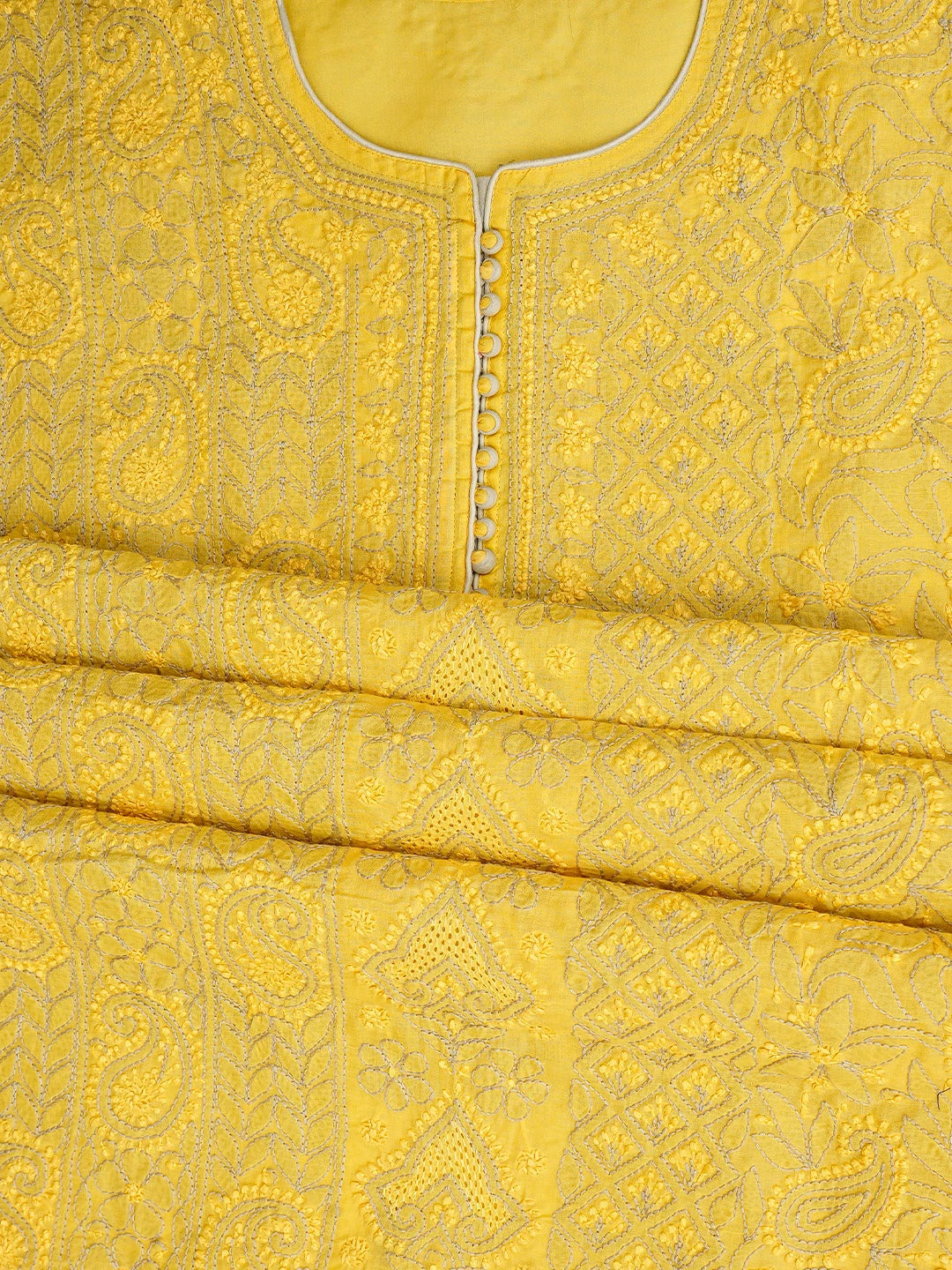 Ada Hand Embroidered Yellow Cotton Lucknowi Chikankari Unstitched Suit Piece 01A856558