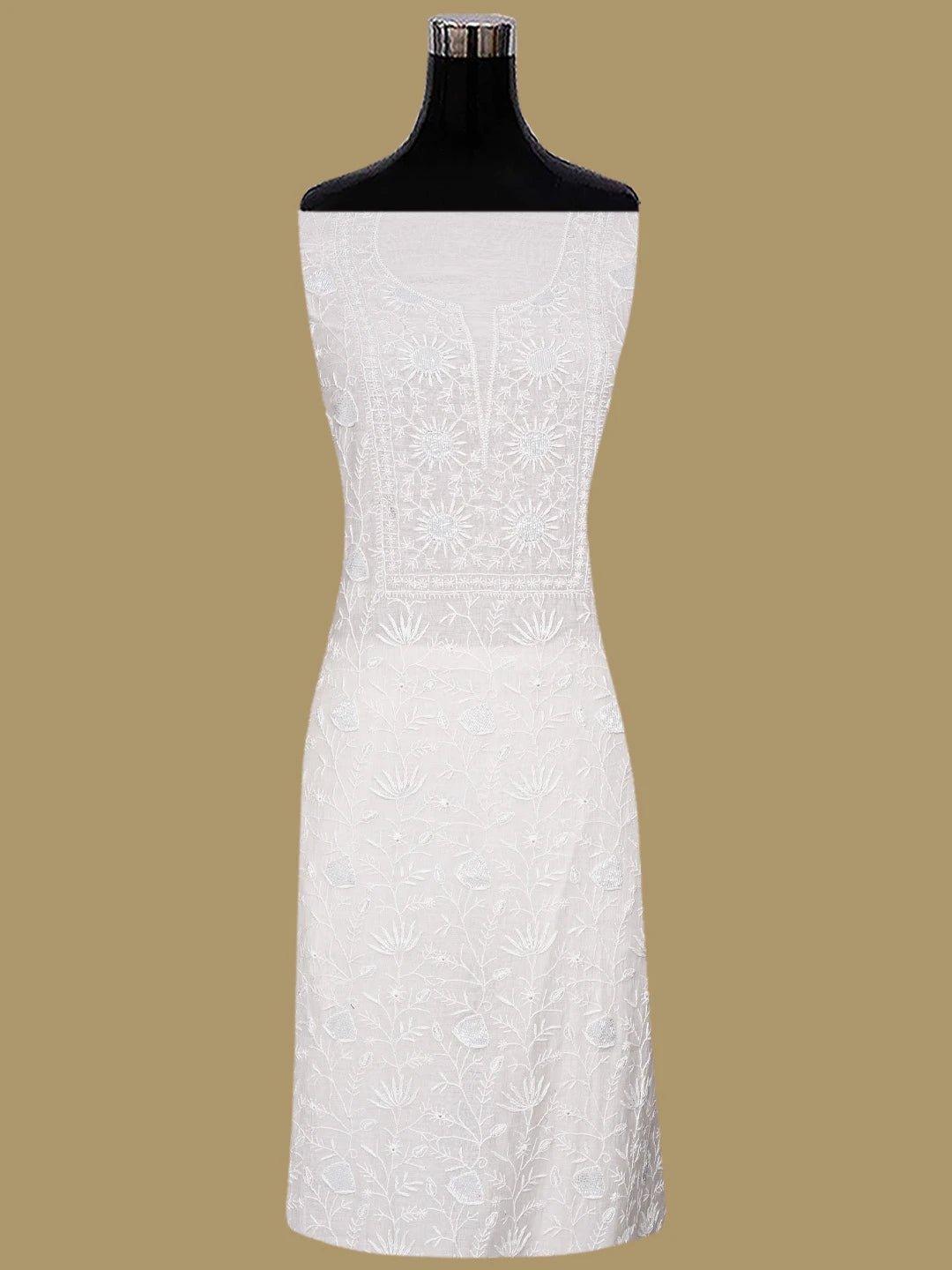 Ada Hand Embroidered White Chanderi Lucknowi Chikankari Unstitched Kurta Dupatta Set With Cutdana Work 01A837851