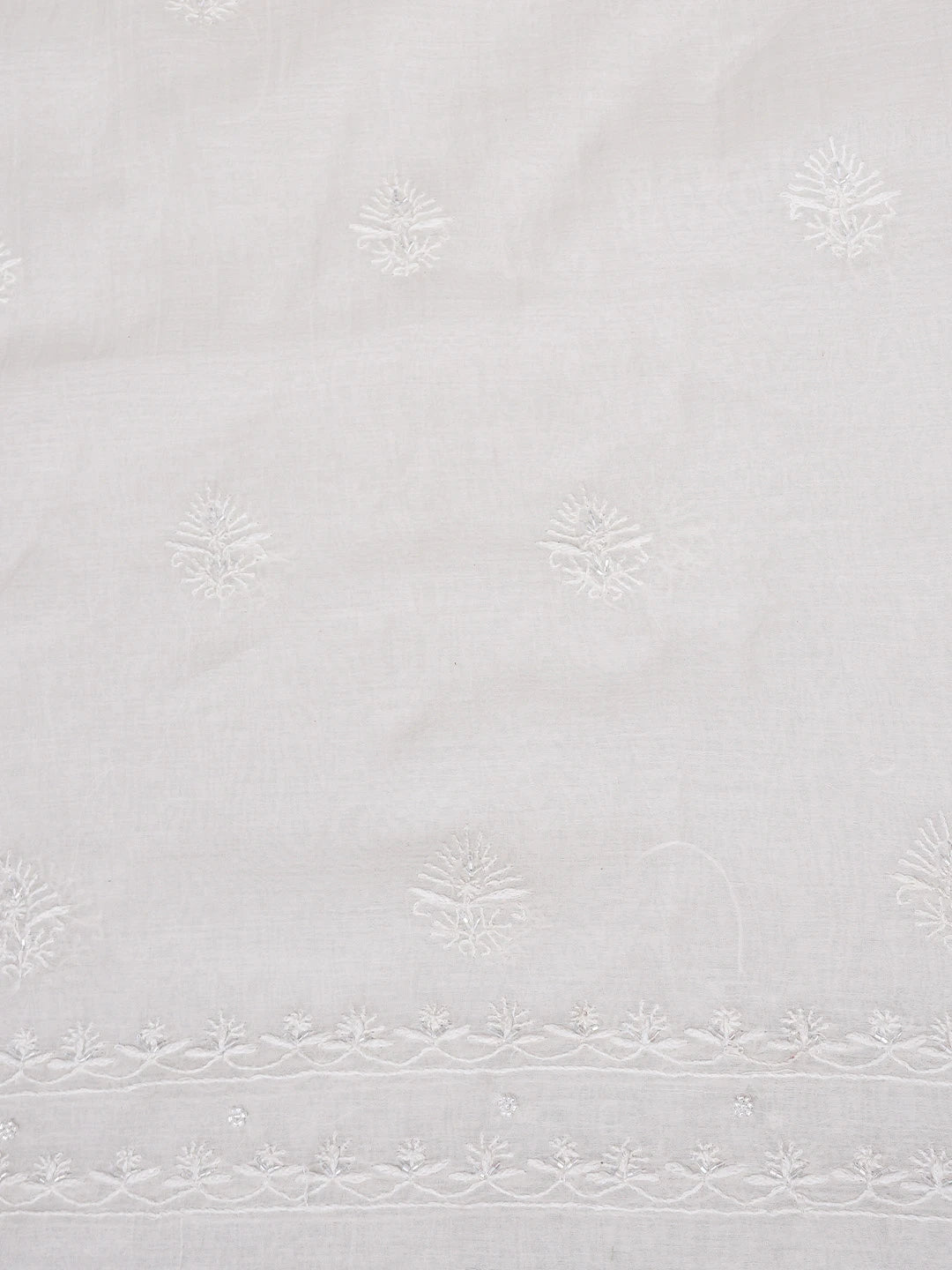 Ada Hand Embroidered White Chanderi Lucknowi Chikankari Unstitched Kurta Dupatta Set With Cutdana Work 01A837851