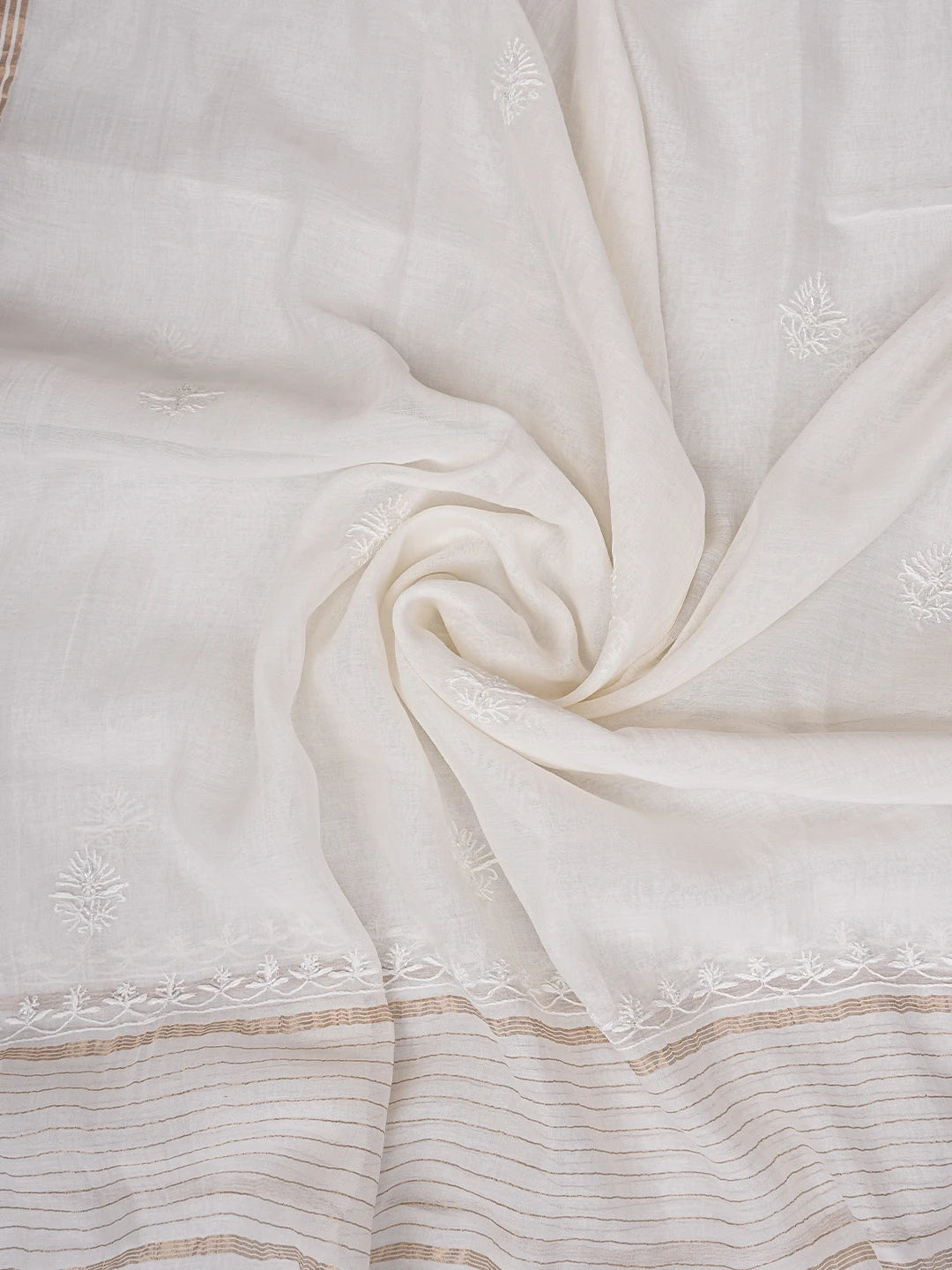 Ada Hand Embroidered White Chanderi Lucknowi Chikankari Unstitched Kurta Dupatta Set With Cutdana Work 01A837851
