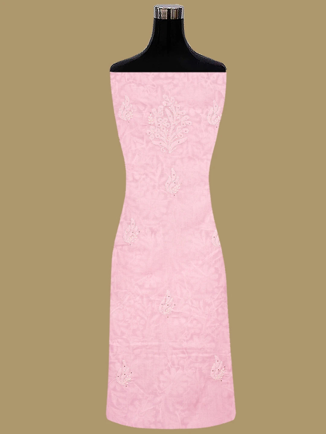 Ada Hand Embroidered Pink Cotton Lucknowi Chikankari Unstitched Suit Piece With Mukaish Work 01A847348