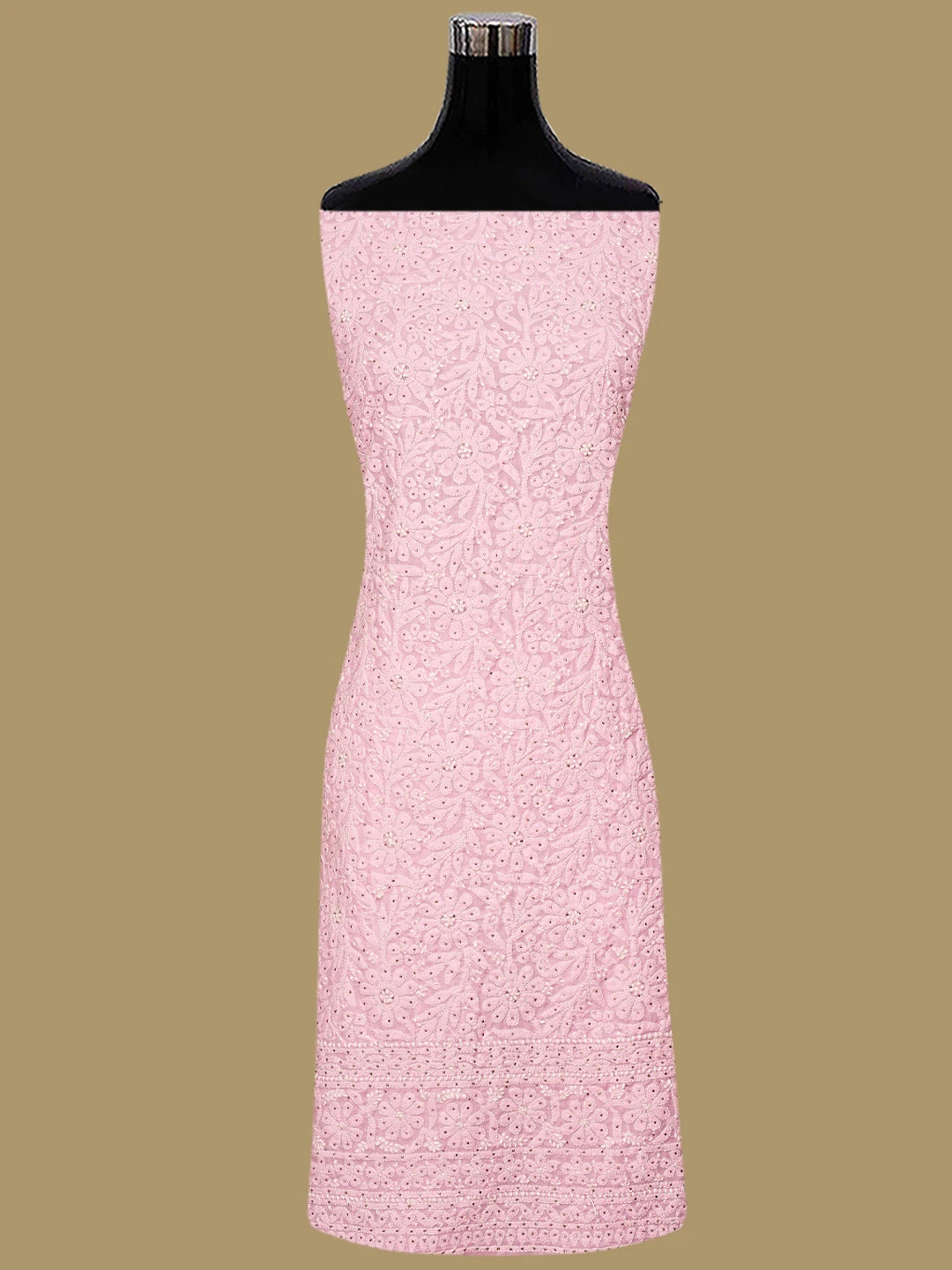 Ada Hand Embroidered Pink Cotton Lucknowi Chikankari Unstitched Suit Piece With Mukaish Work 01A847348