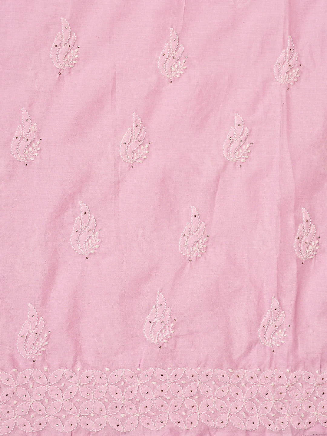 Ada Hand Embroidered Pink Cotton Lucknowi Chikankari Unstitched Suit Piece With Mukaish Work 01A847348