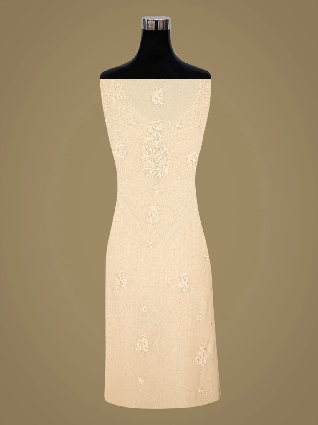 Ada Hand Embroidered Peach Viscose Georgette Lucknowi Chikankari Unstitched Kurta Dupatta Set With Cutdana Work 01A724579