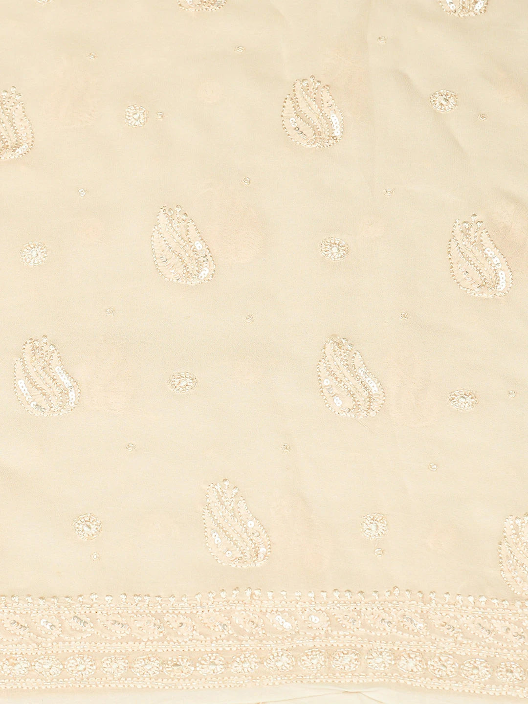 Ada Hand Embroidered Peach Viscose Georgette Lucknowi Chikankari Unstitched Kurta Dupatta Set With Cutdana Work 01A724579