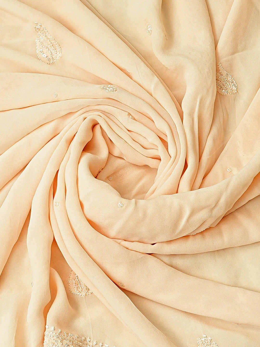 Ada Hand Embroidered Peach Viscose Georgette Lucknowi Chikankari Unstitched Kurta Dupatta Set With Cutdana Work 01A724579