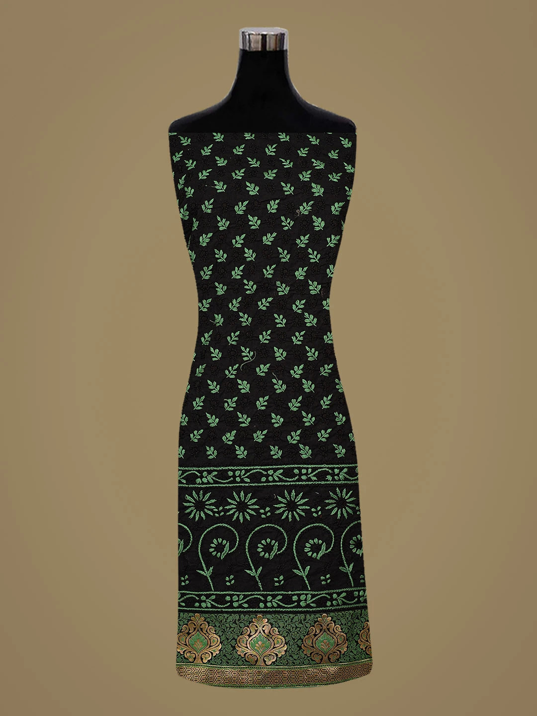 Ada Hand Embroidered Black Cotton Lucknowi Chikankari Unstitched Suit Piece 01A809475