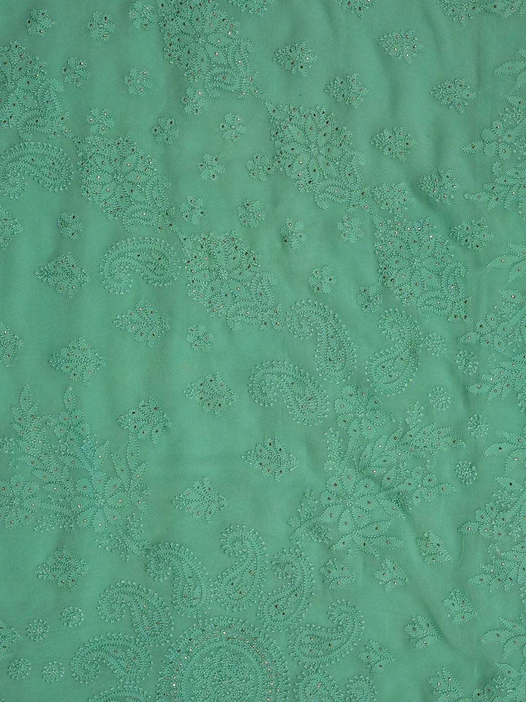 Ada Hand Embroidered Sea Green Viscose Georgette Lucknowi Chikankari Saree/Blouse With Mukaish Work 01A640899
