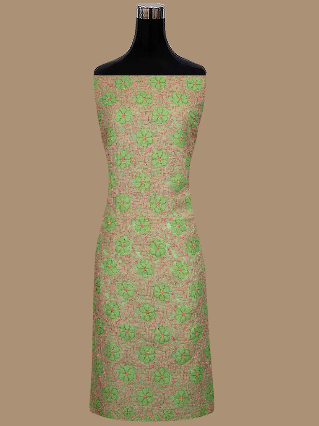 Ada Hand Embroidered Green Chanderi Lucknowi Chikankari Unstitched Kurta Dupatta Set 01A763857
