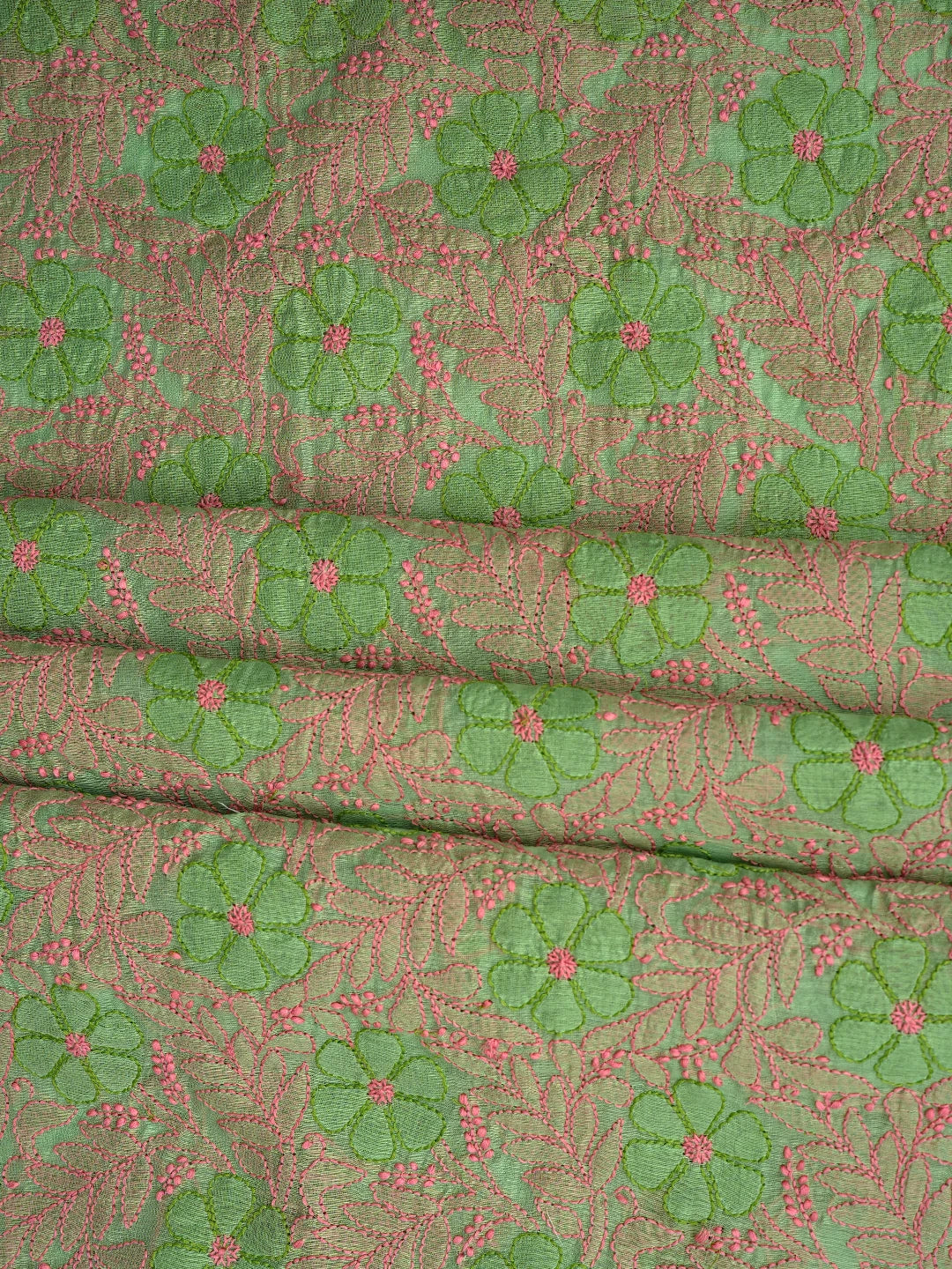 Ada Hand Embroidered Green Chanderi Lucknowi Chikankari Unstitched Kurta Dupatta Set 01A763857