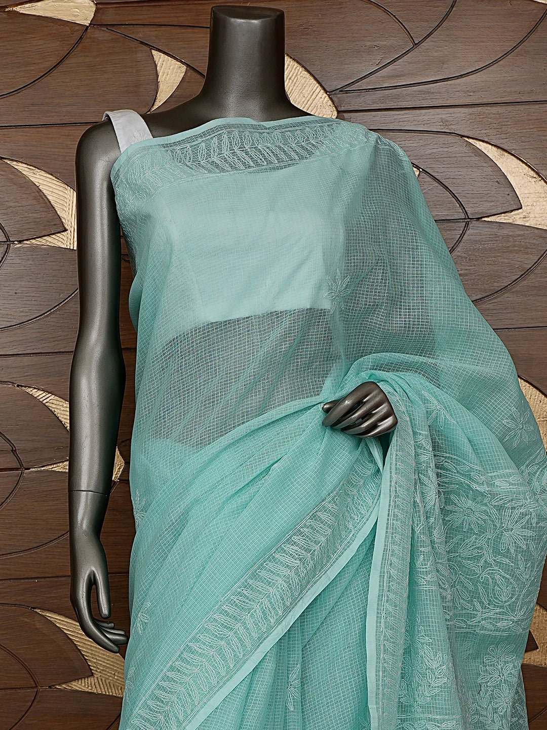Ada Hand Embroidered Sea Green Kota Lucknowi Chikankari Saree With Blouse 01A820412