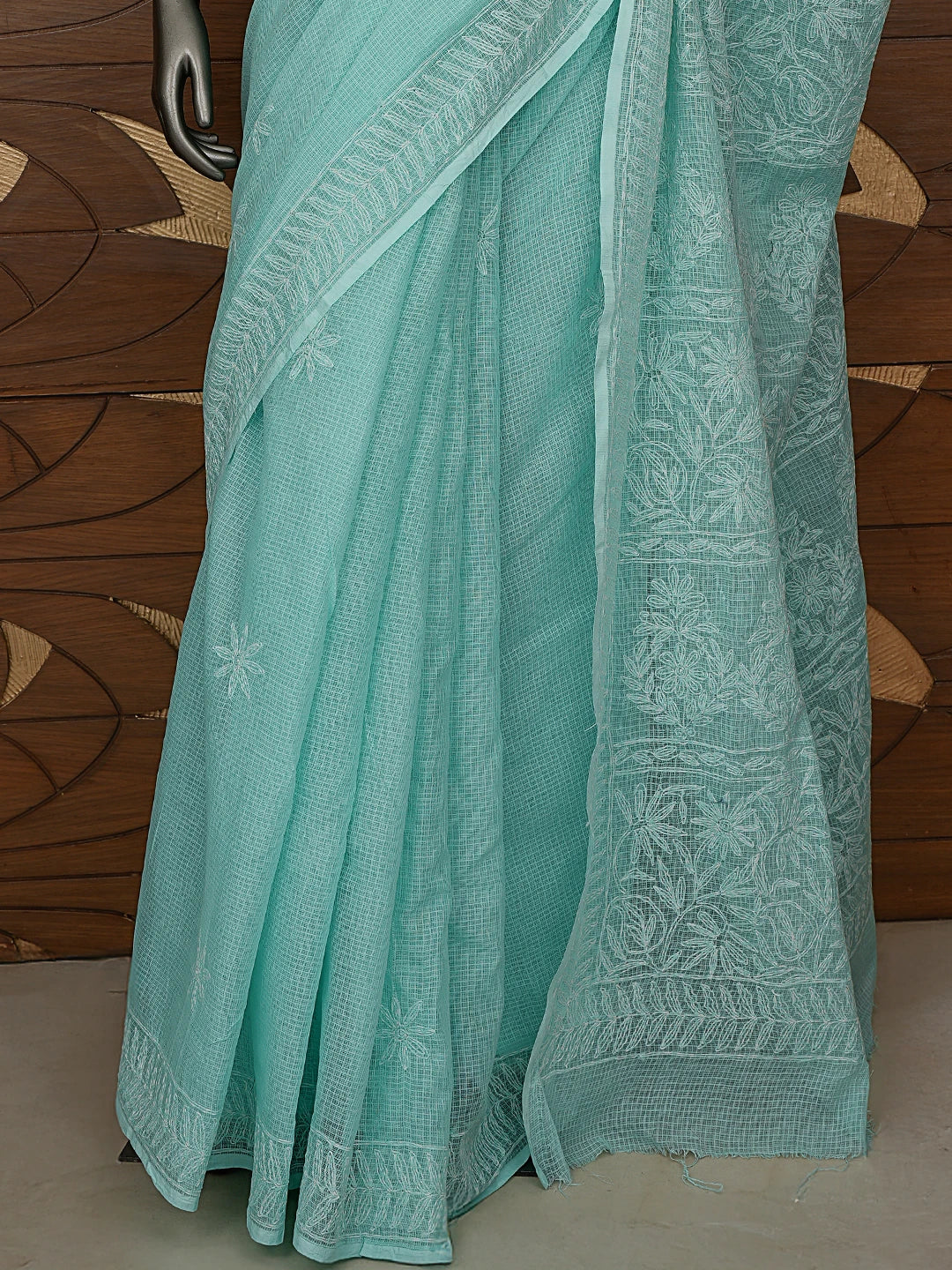 Ada Hand Embroidered Sea Green Kota Lucknowi Chikankari Saree With Blouse 01A820412