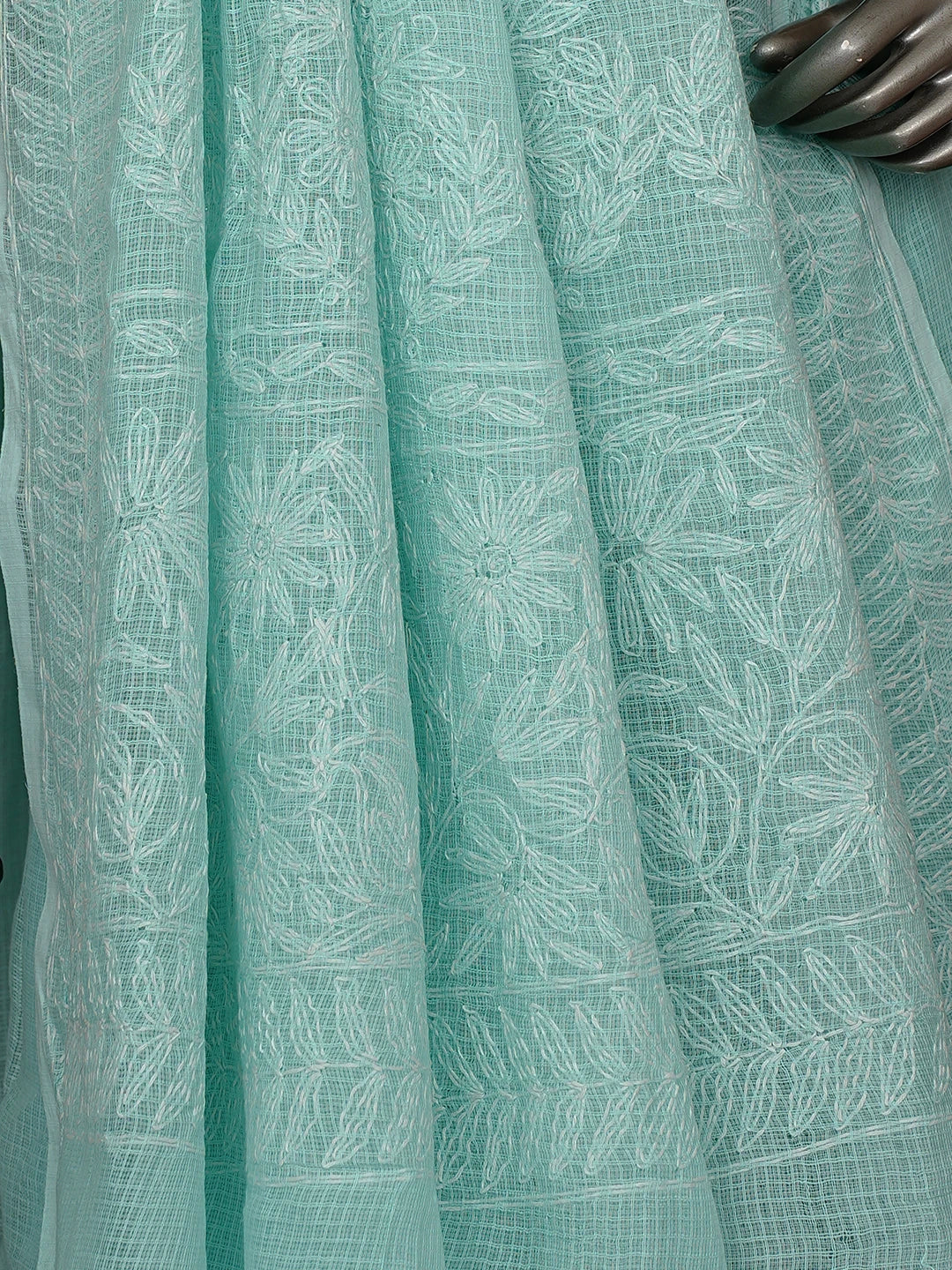 Ada Hand Embroidered Sea Green Kota Lucknowi Chikankari Saree With Blouse 01A820412