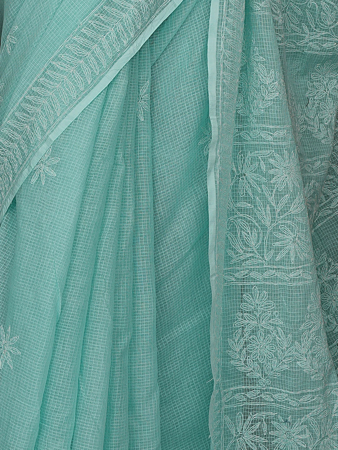 Ada Hand Embroidered Sea Green Kota Lucknowi Chikankari Saree With Blouse 01A820412