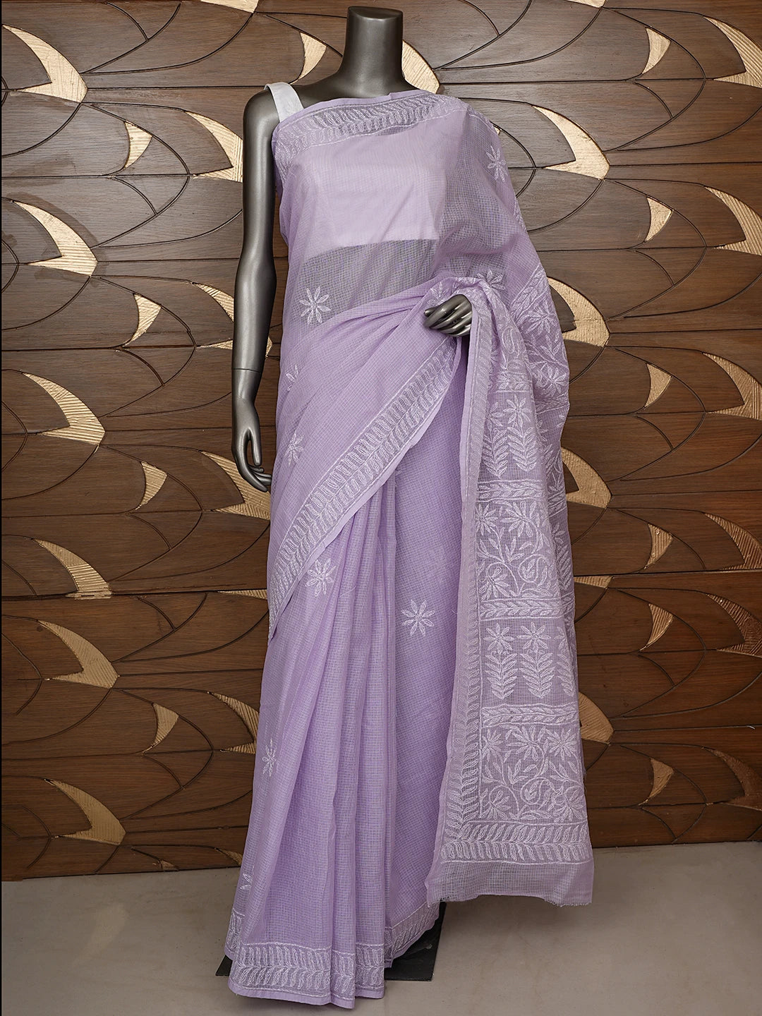 Ada Hand Embroidered Lavender Kota Lucknowi Chikankari Saree With Blouse 01A810502