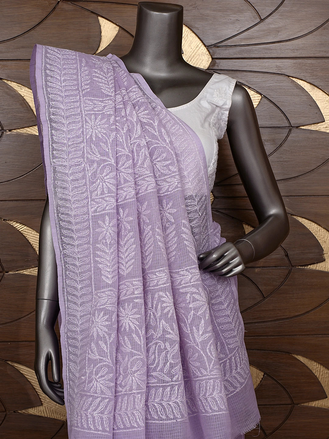 Ada Hand Embroidered Lavender Kota Lucknowi Chikankari Saree With Blouse 01A810502
