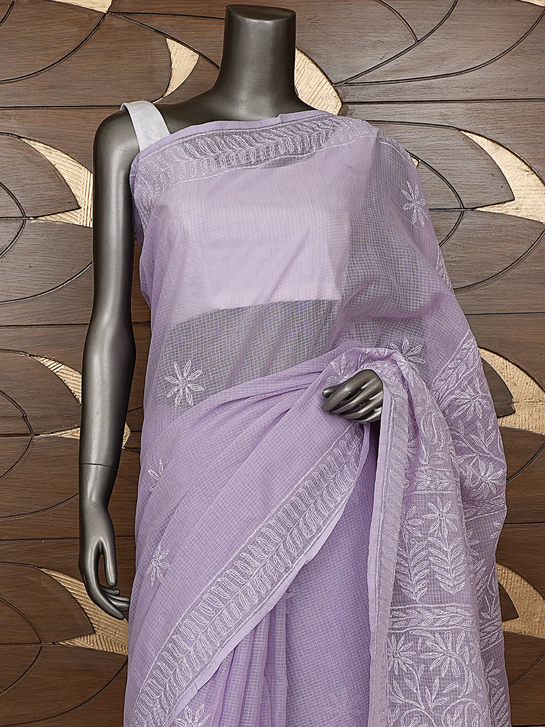 Ada Hand Embroidered Lavender Kota Lucknowi Chikankari Saree With Blouse 01A810502