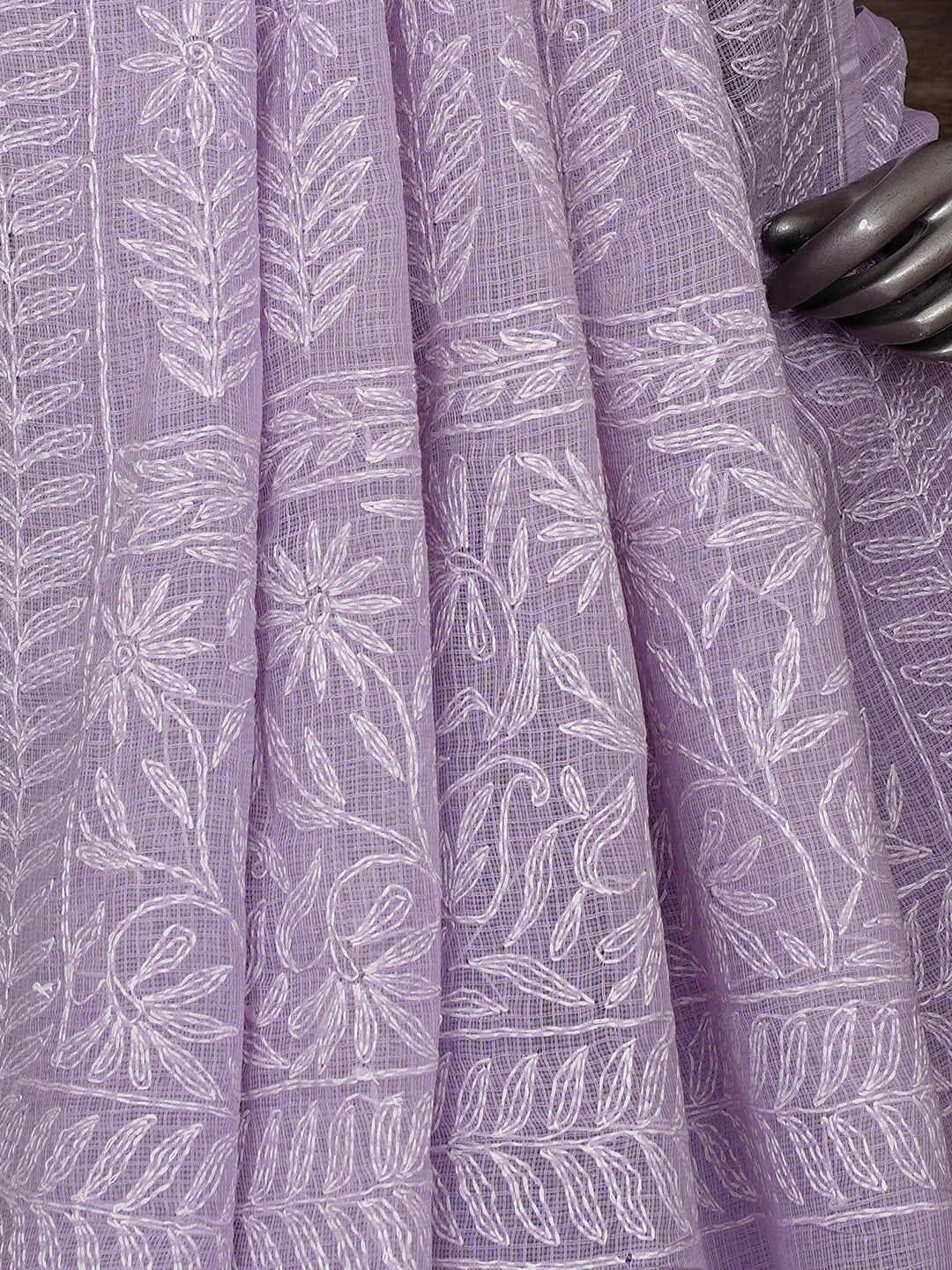 Ada Hand Embroidered Lavender Kota Lucknowi Chikankari Saree With Blouse 01A810502