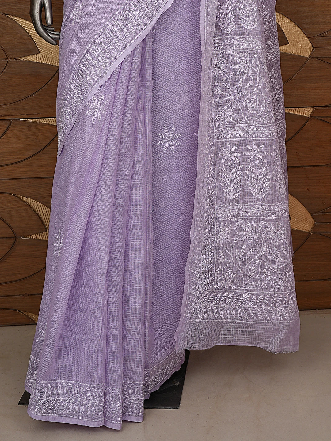 Ada Hand Embroidered Lavender Kota Lucknowi Chikankari Saree With Blouse 01A810502